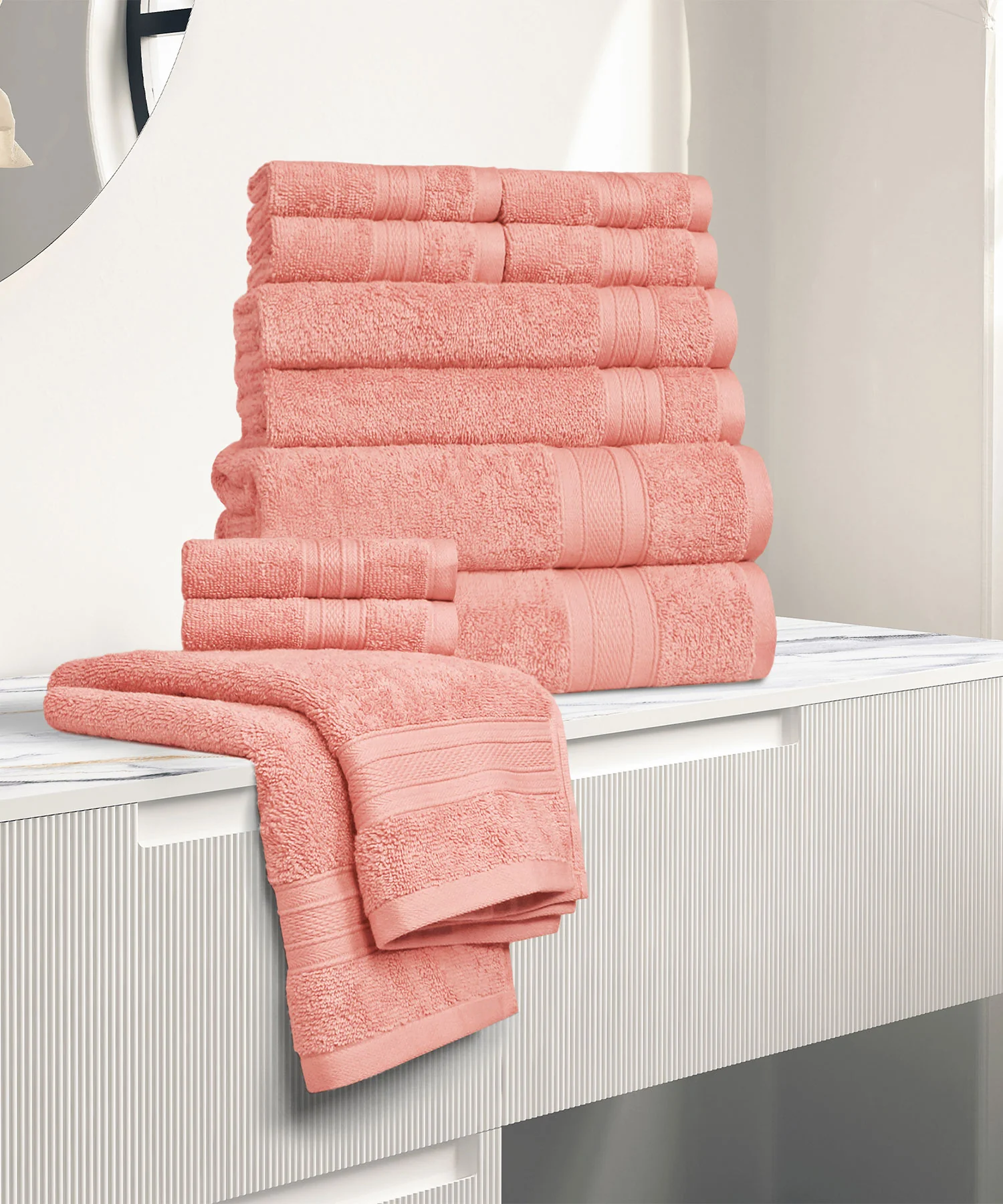 Soft Comfort 12Pc Towel Set, Coral Haze|509 GSM Cotton|Air Rich Technology