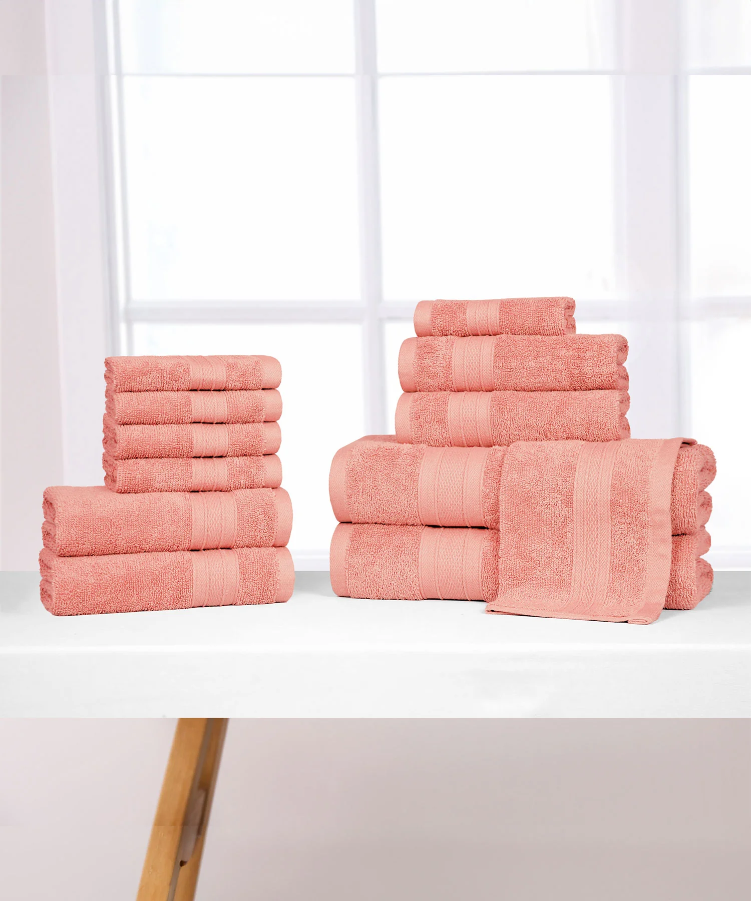Soft Comfort 12Pc Towel Set, Coral Haze|509 GSM Cotton|Air Rich Technology - Image 2