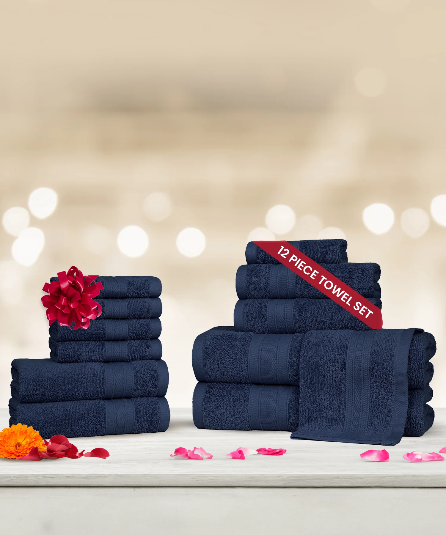 Soft Comfort 12Pc Towel Set, Navy|509 GSM Cotton|Air Rich Technology - Image 3