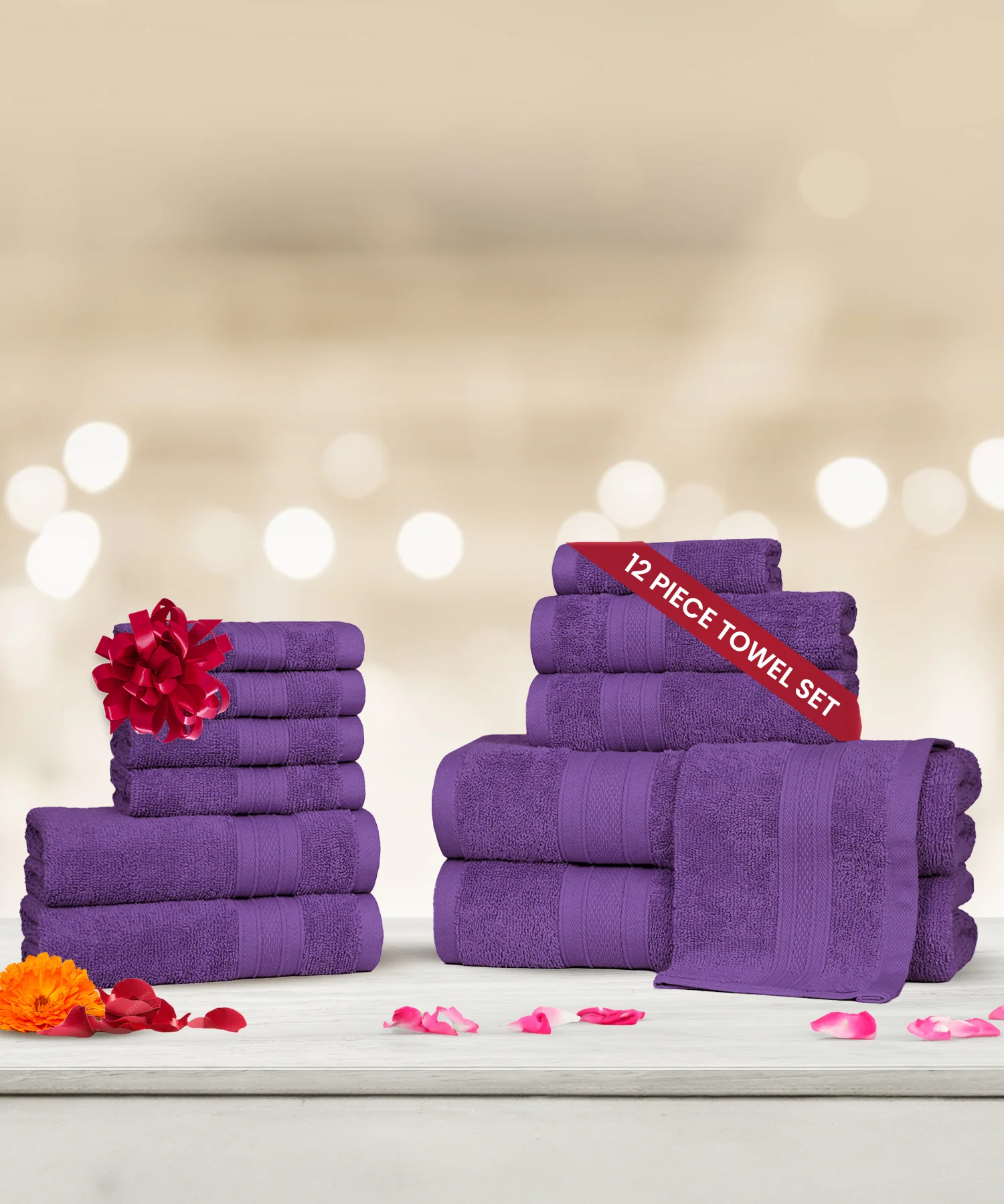 Soft Comfort 12Pc Towel Set, Plum|509 GSM Cotton|Air Rich Technology - Image 3