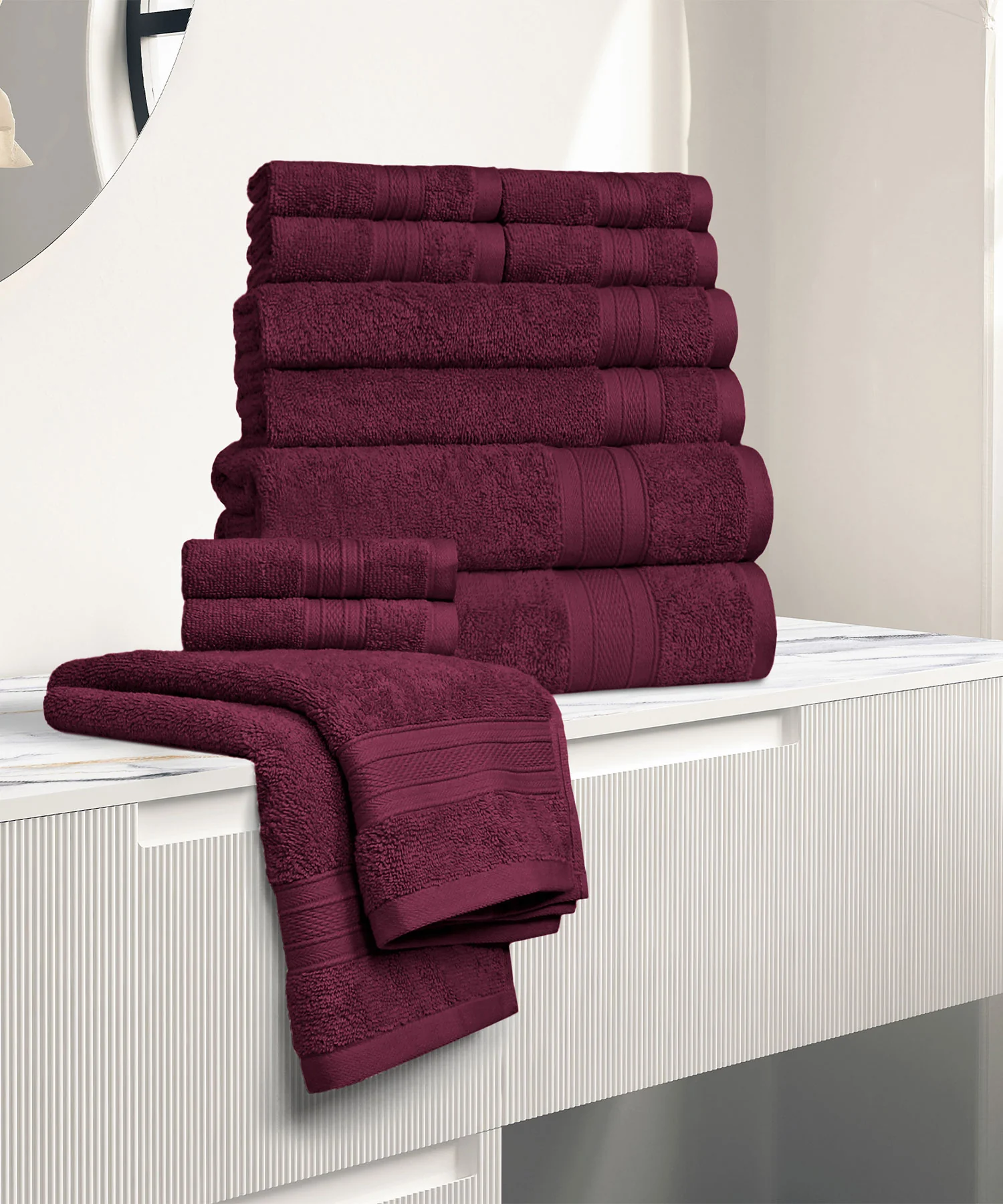 Soft Comfort 12Pc Towel Set, Red Wine|509 GSM Cotton|Air Rich Technology