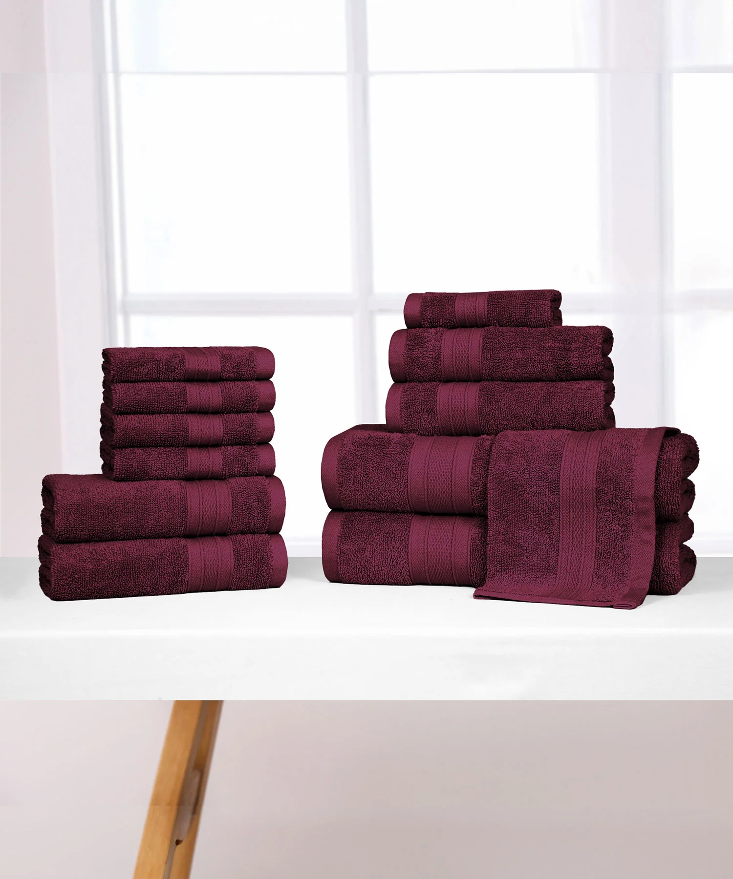 Soft Comfort 12Pc Towel Set, Red Wine|509 GSM Cotton|Air Rich Technology - Image 2