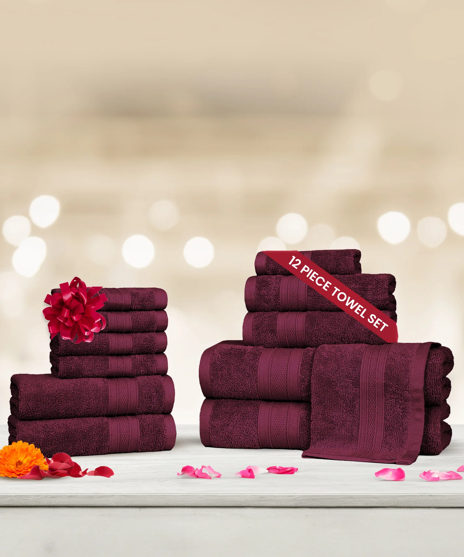 Soft Comfort 12Pc Towel Set, Red Wine|509 GSM Cotton|Air Rich Technology - Image 3