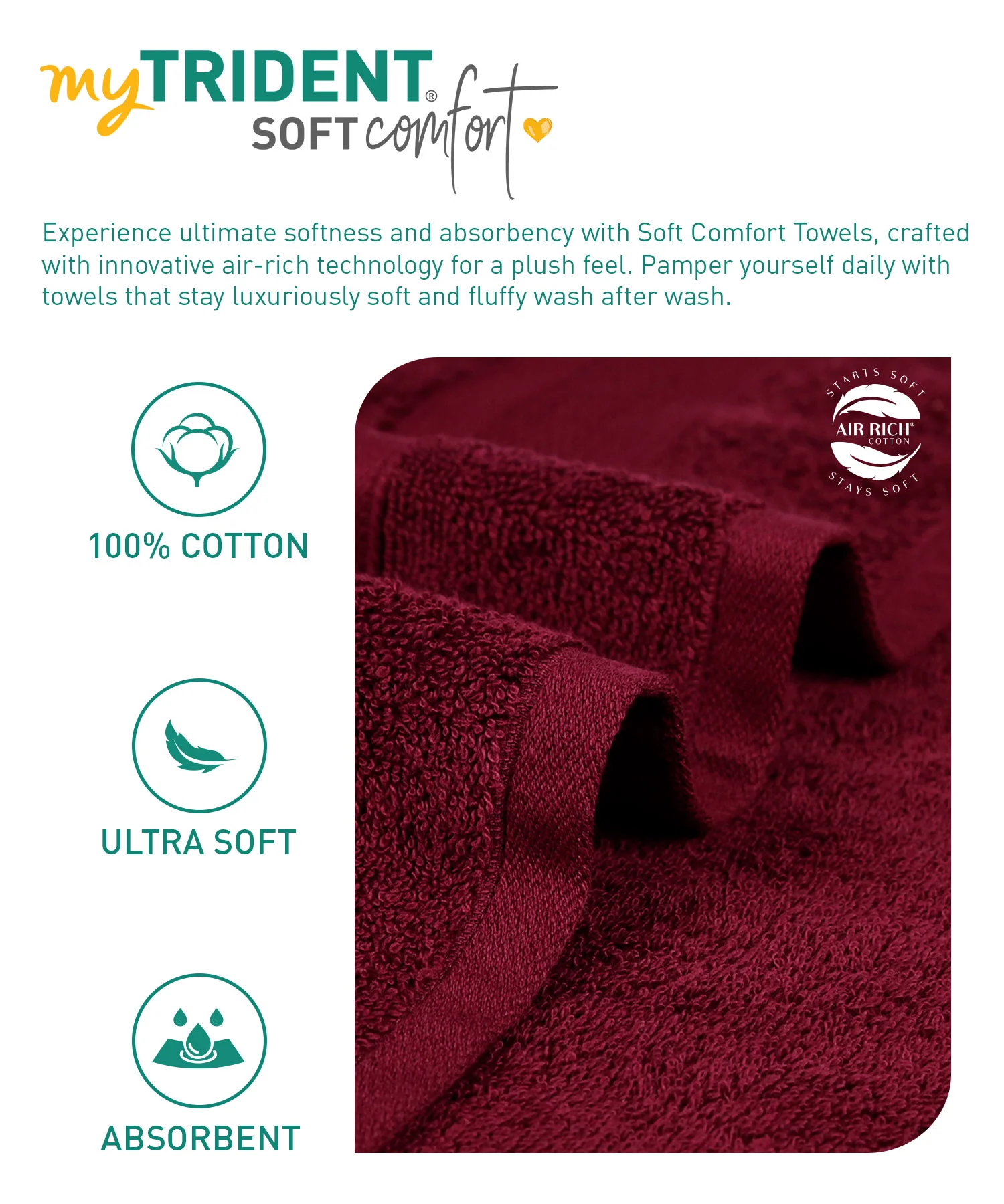 Soft Comfort 12Pc Towel Set, Red Wine|509 GSM Cotton|Air Rich Technology - Image 7