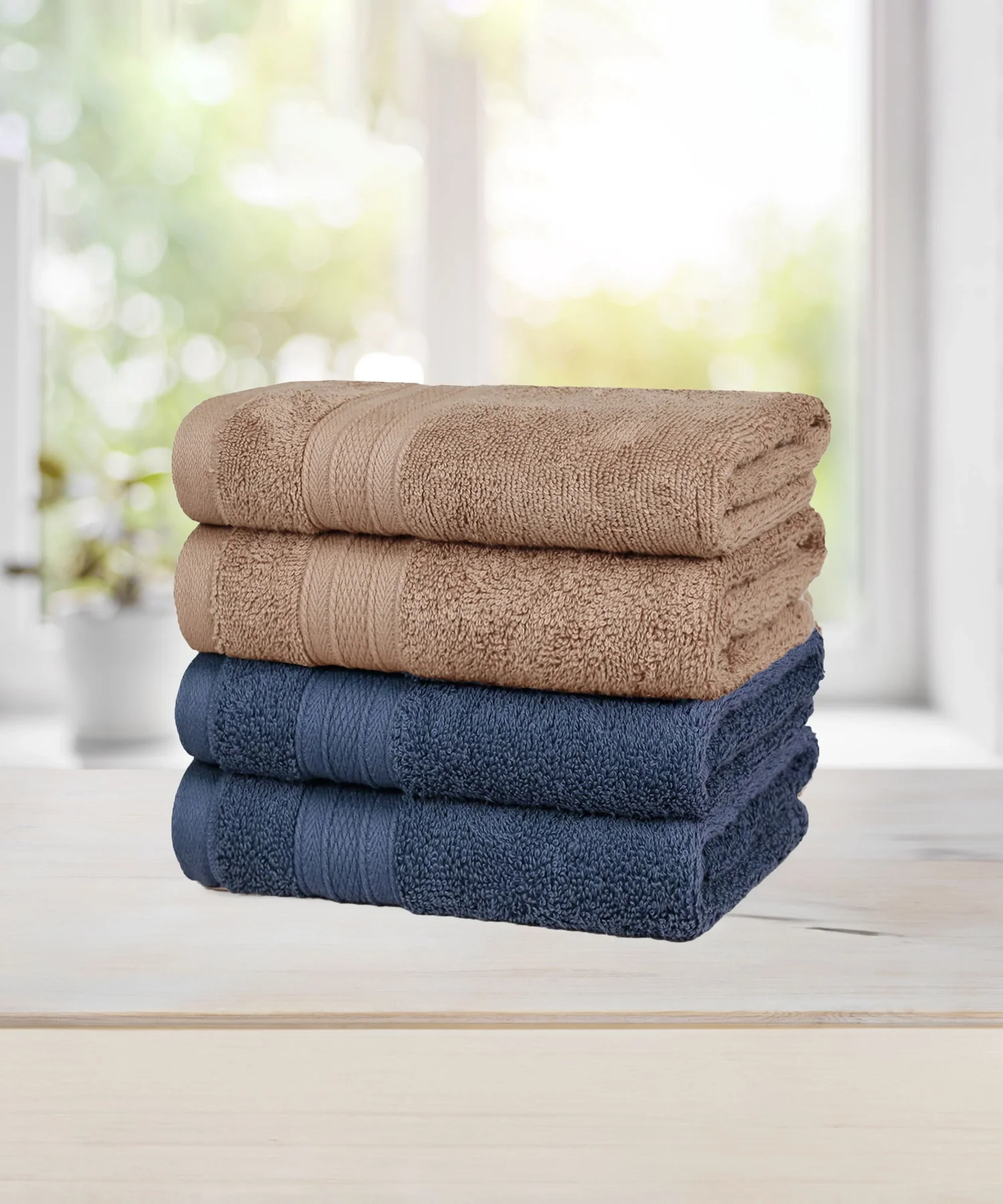 Soft Comfort 4 Pc Hand Towel, Acorn & Navy| 509 GSM Cotton|Air Rich Technology - Image 3