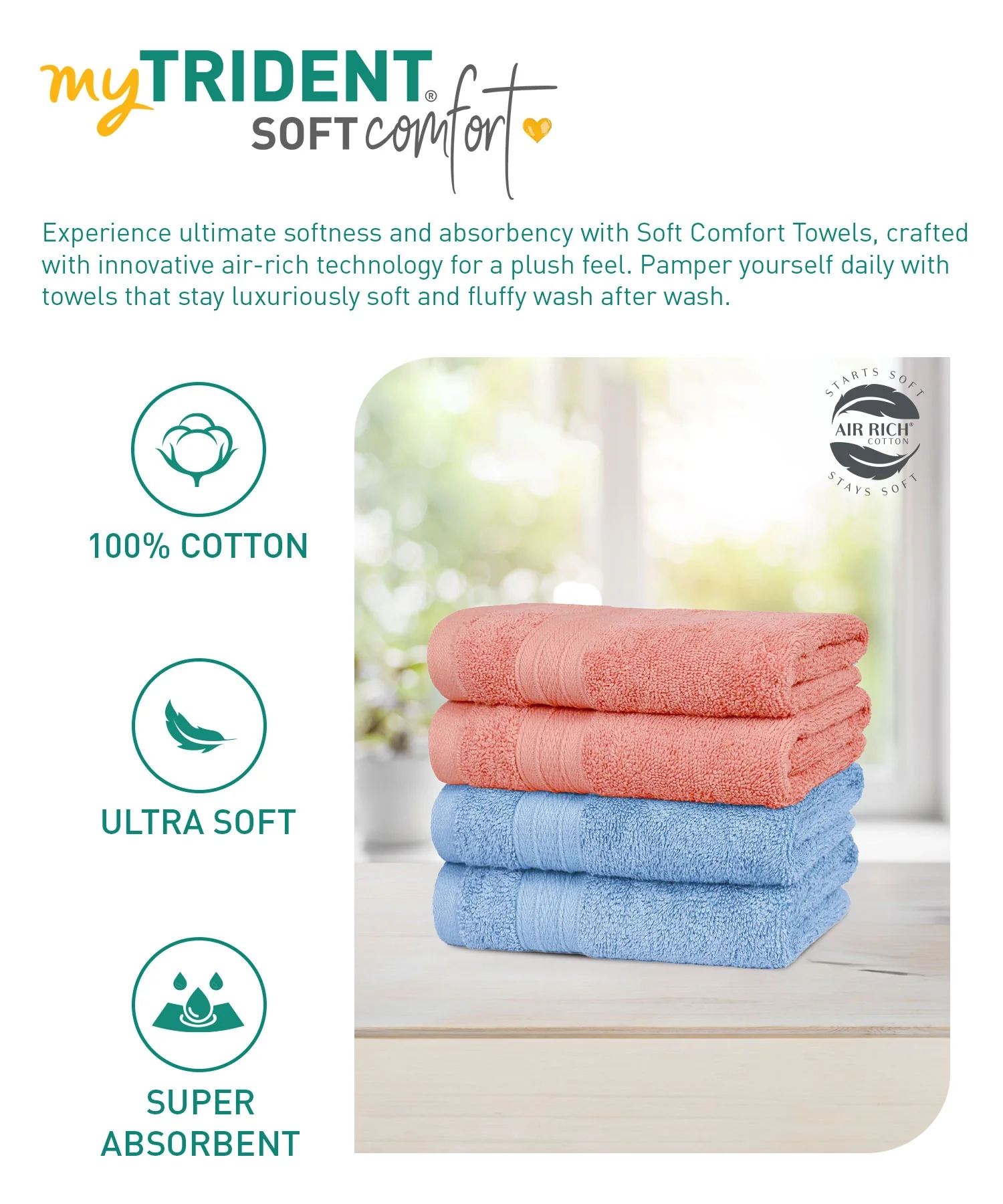 Soft Comfort 4 Pc Hand Towel, Allure & Coral Haze| 509 GSM Cotton|Air Rich Technology - Image 6