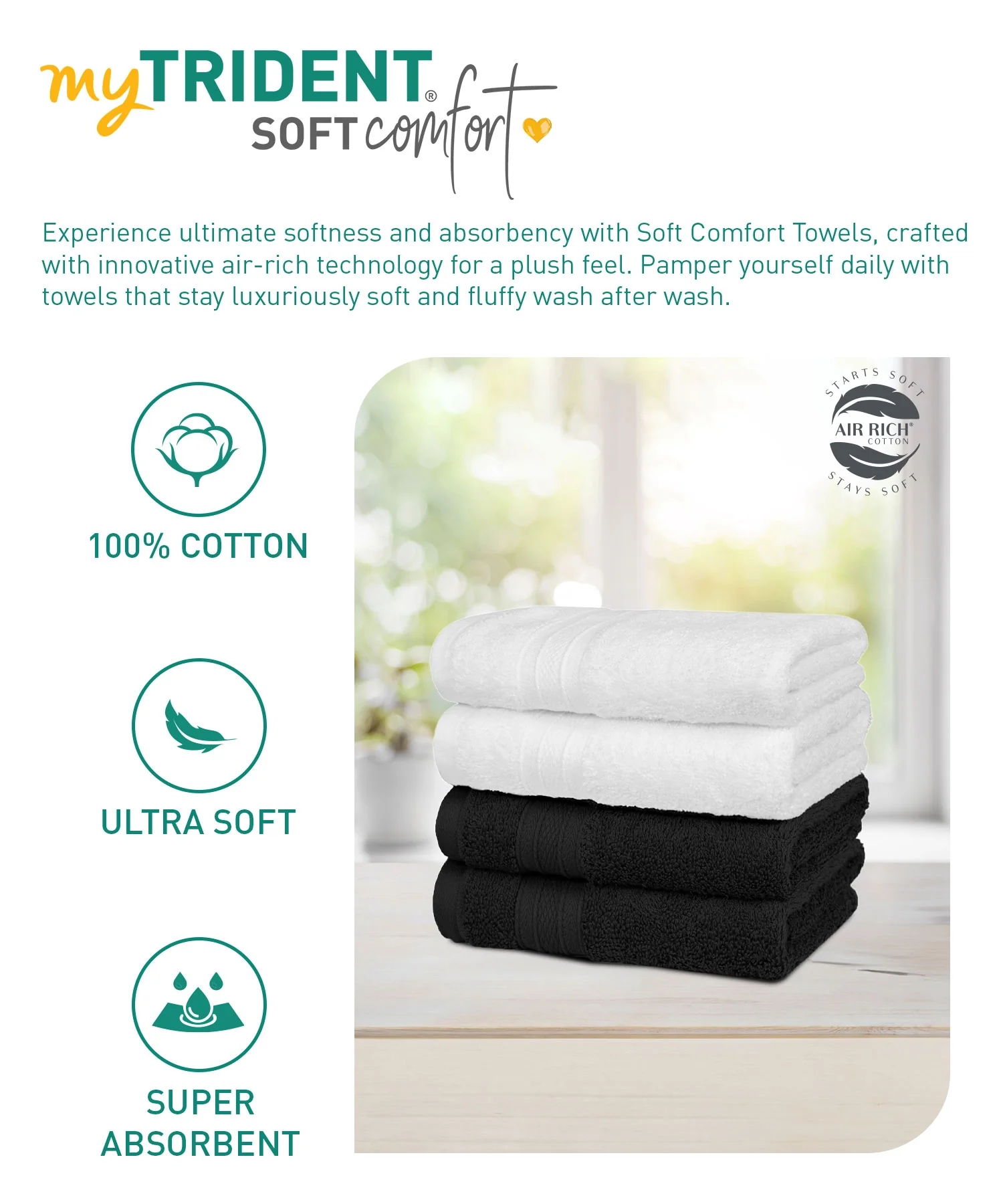 Soft Comfort 4 Pc Hand Towel, Black & White| 509 GSM Cotton|Air Rich Technology - Image 6