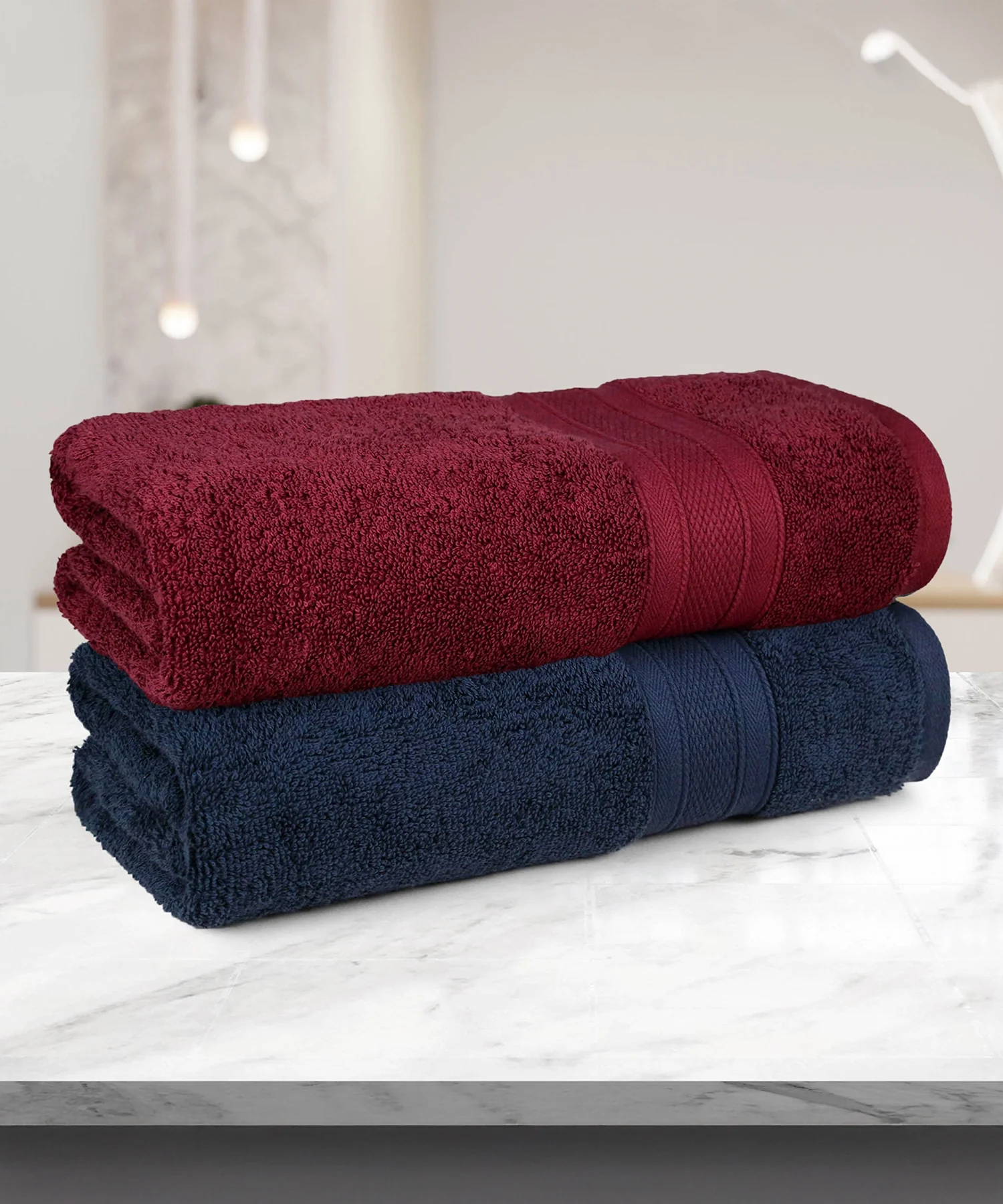 Soft Comfort 2 Pc Bath Towel, Wine Red & Navy| 509 GSM Cotton|Air Rich Technology - Image 3