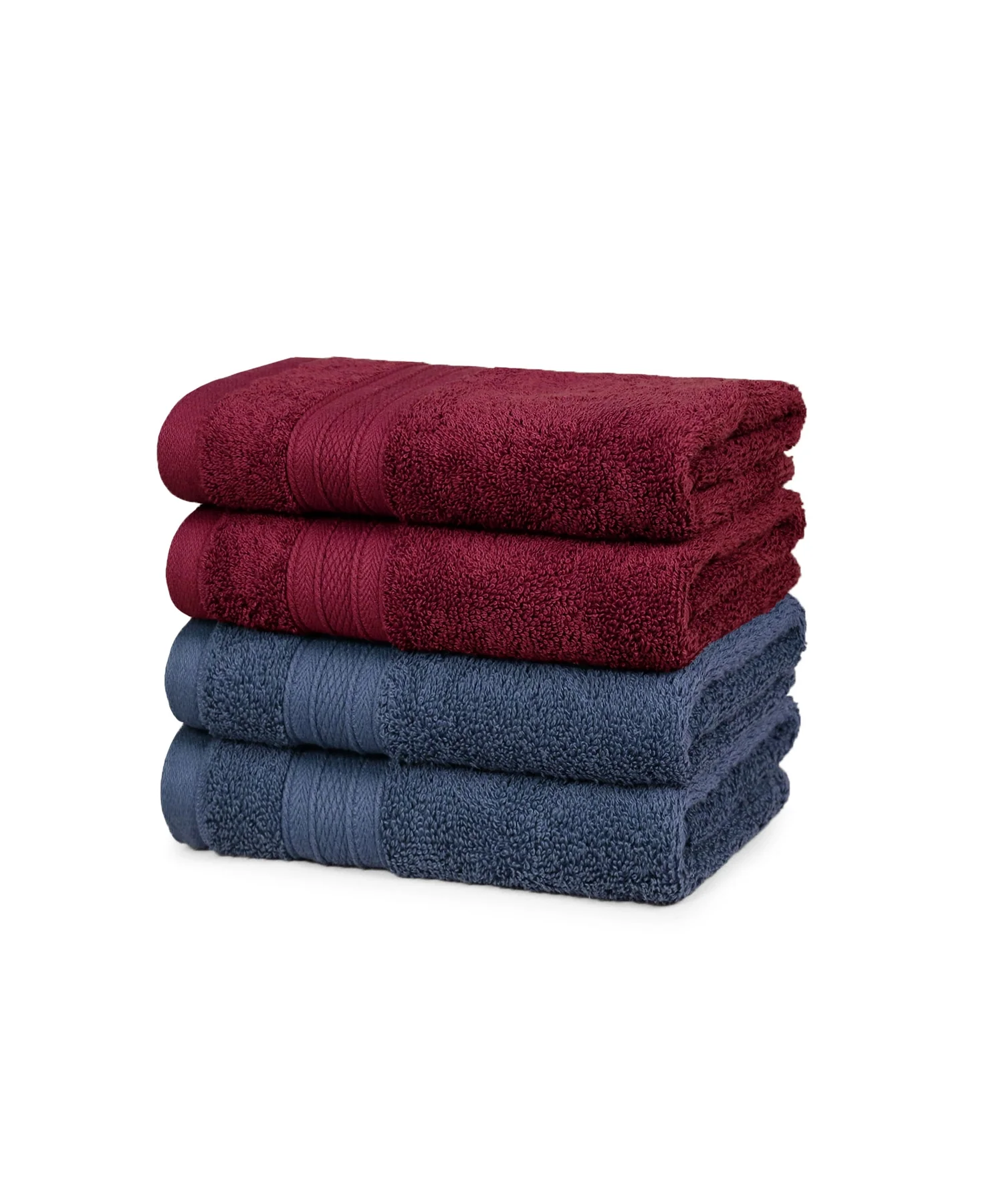 Soft Comfort 4 Pc Hand Towel, Wine Red & Navy| 509 GSM Cotton|Air Rich Technology - Image 2