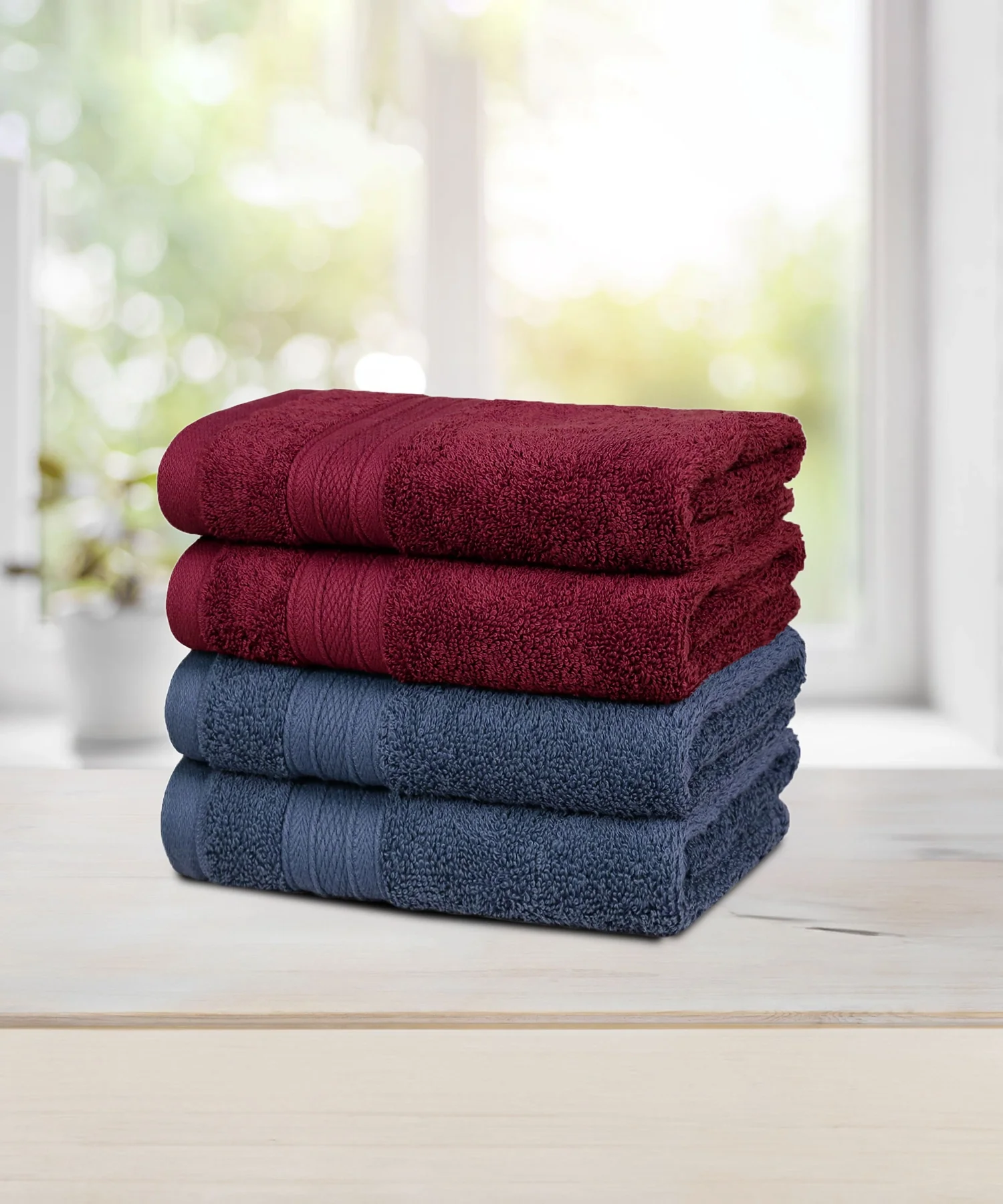 Soft Comfort 4 Pc Hand Towel, Wine Red & Navy| 509 GSM Cotton|Air Rich Technology - Image 3