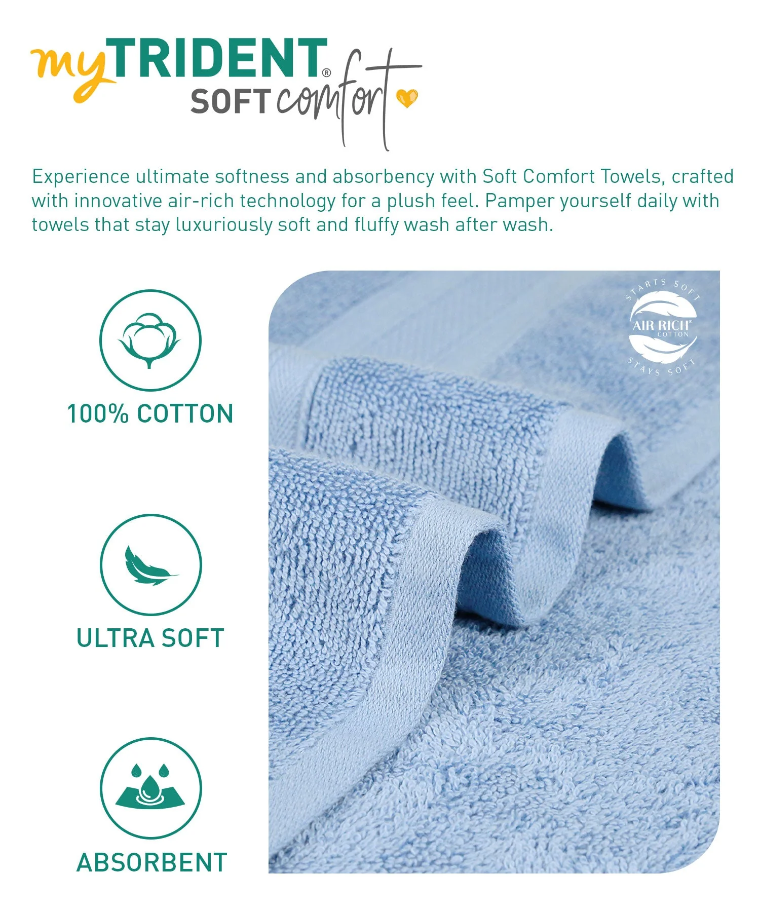 Soft Comfort 3Pc Towel Set, Allure|509 GSM Cotton|Air Rich Technology - Image 8