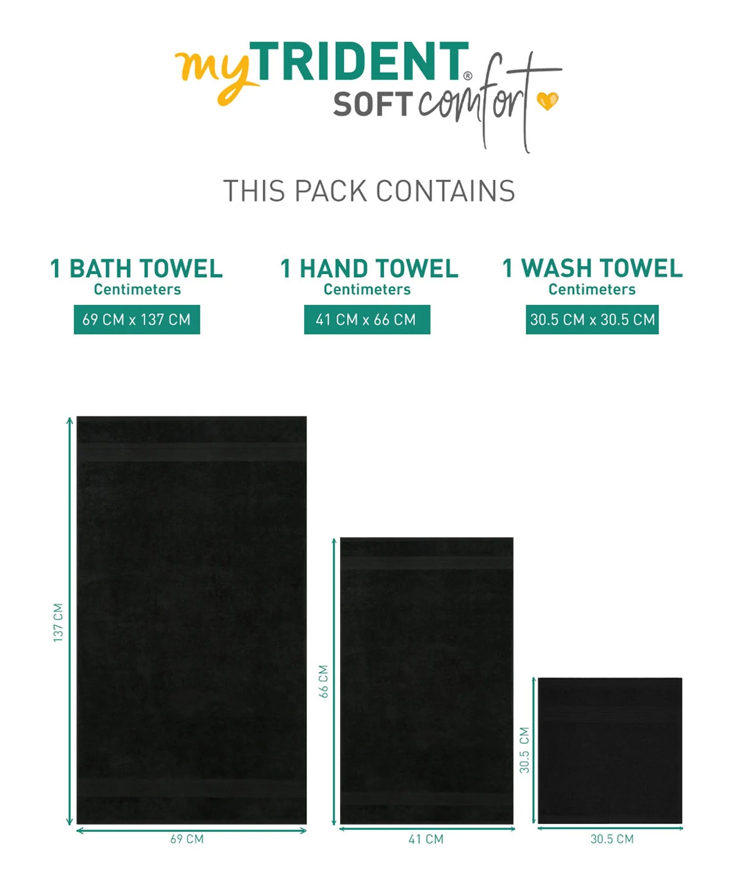 Soft Comfort 3Pc Towel Set, Black|509 GSM Cotton|Air Rich Technology - Image 9