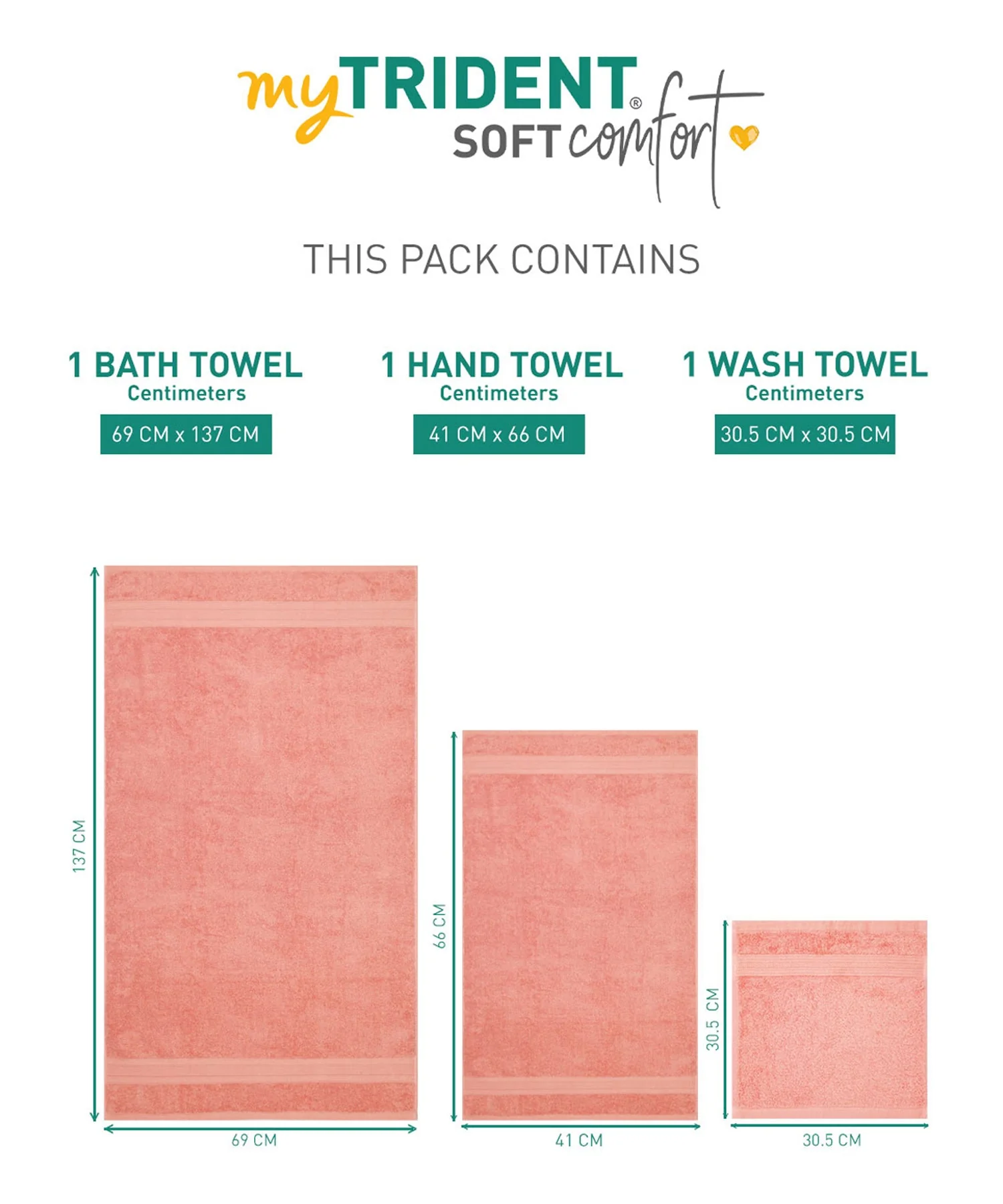 Soft Comfort 3Pc Towel Set, Coral Haze|509 GSM Cotton|Air Rich Technology - Image 9