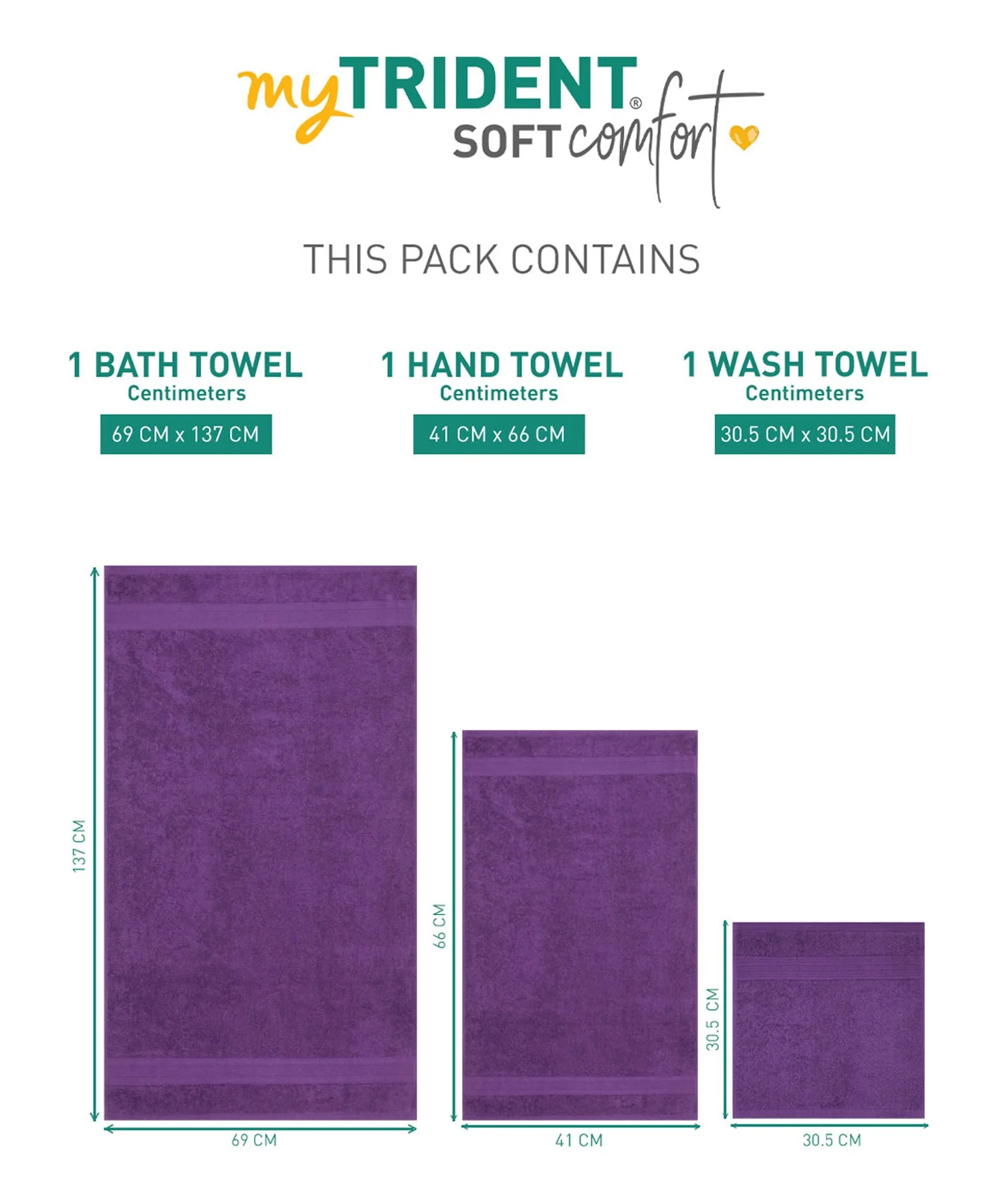 Soft Comfort 3Pc Towel Set, Plum|509 GSM Cotton|Air Rich Technology - Image 9