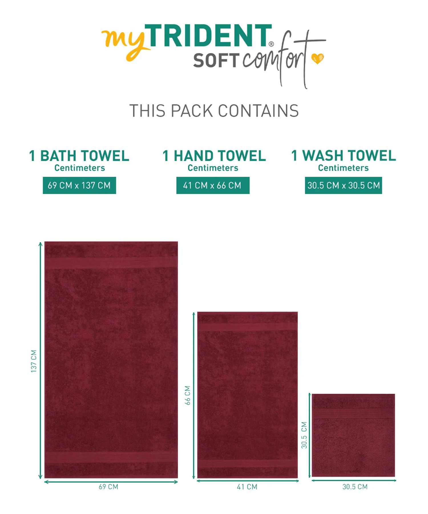 Soft Comfort 3Pc Towel Set, Red Wine|509 GSM Cotton|Air Rich Technology - Image 9