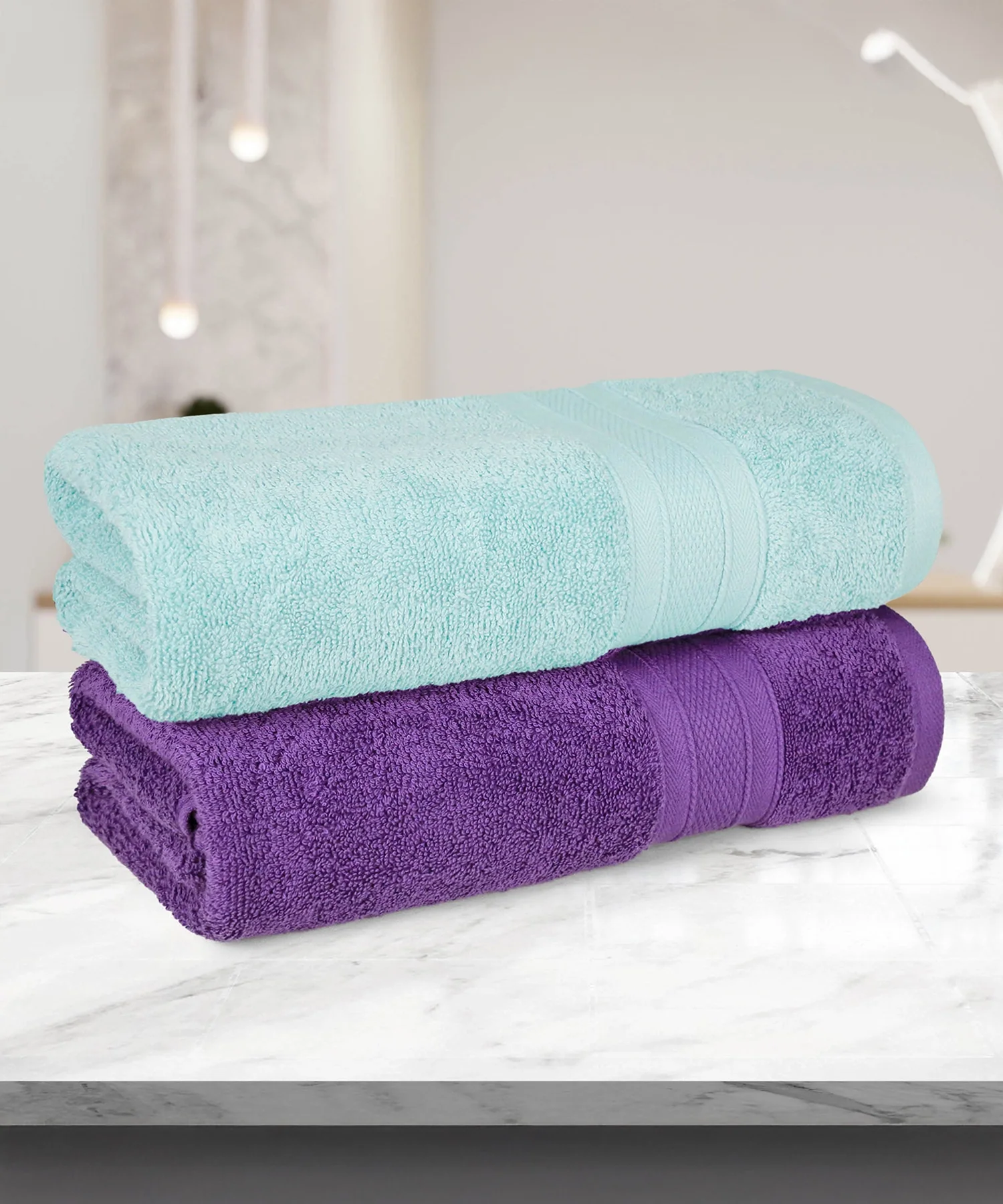 Soft Comfort 2 Pc Bath Towel, Nile Blue & Plum| 509 GSM Cotton|Air Rich Technology - Image 3