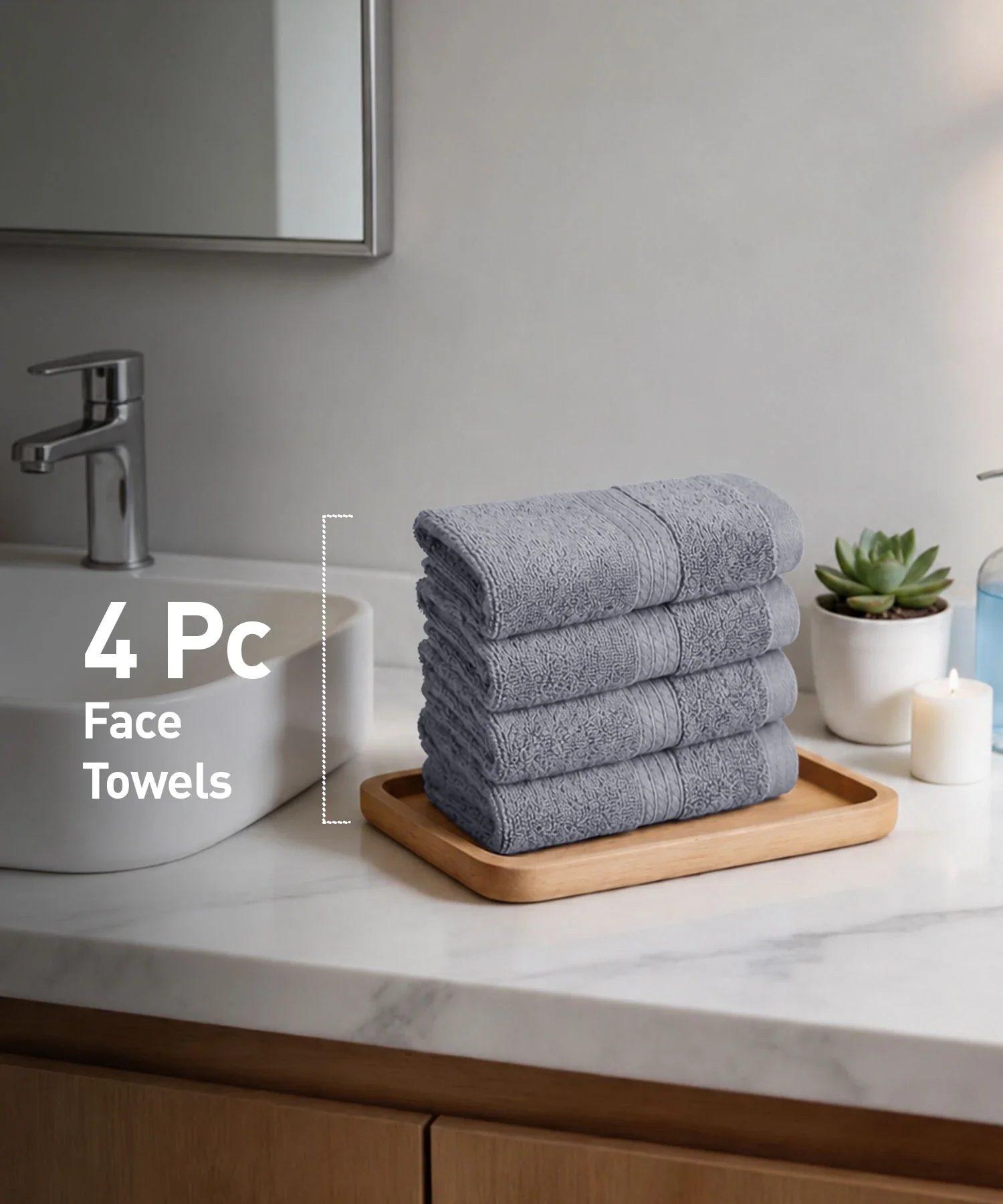 Soft Comfort 4Pc Face Towel Set,Charcoal|600 GSM Cotton|Fade Resistance - Image 2