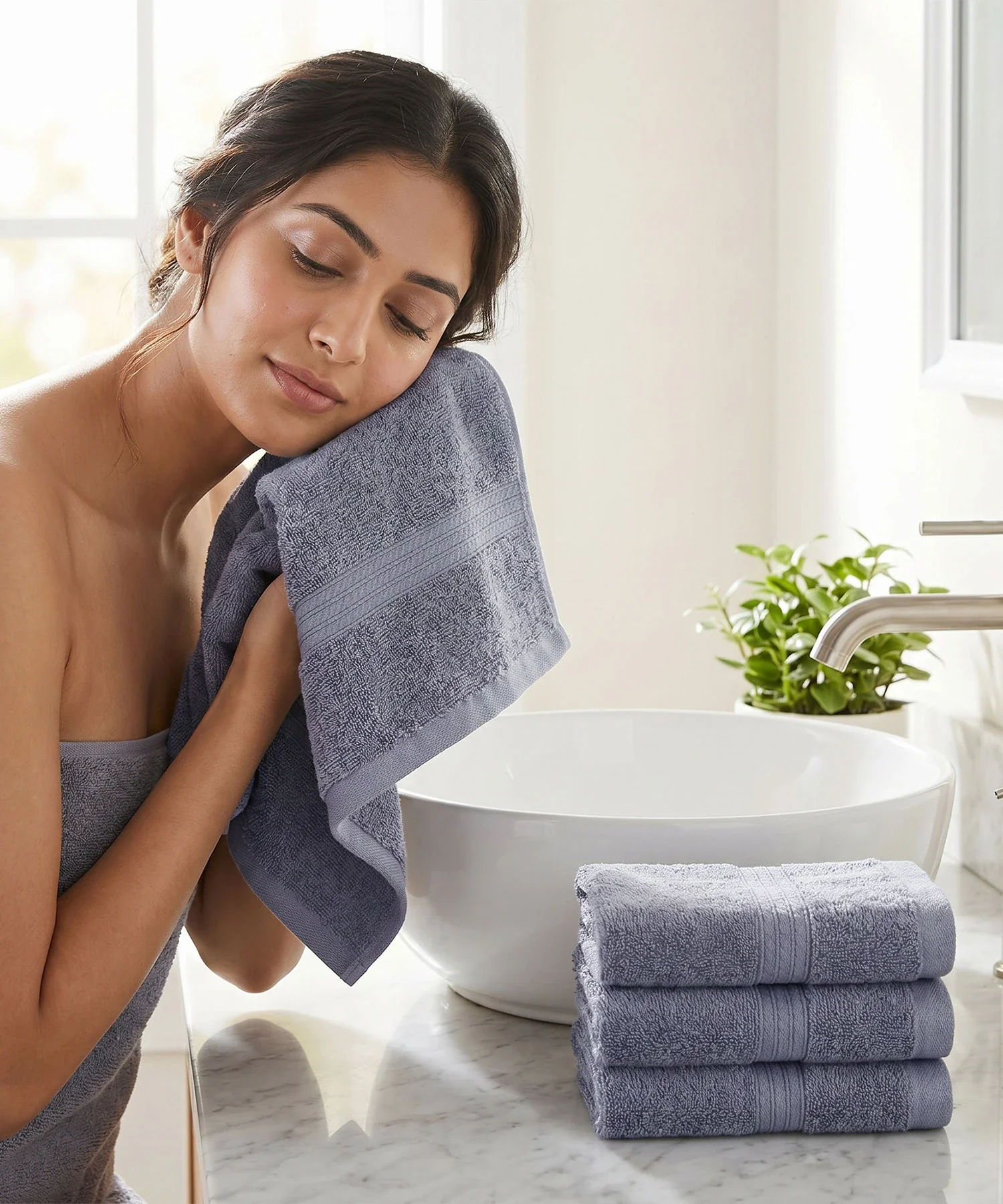 Soft Comfort 4Pc Face Towel Set,Charcoal|600 GSM Cotton|Fade Resistance - Image 3