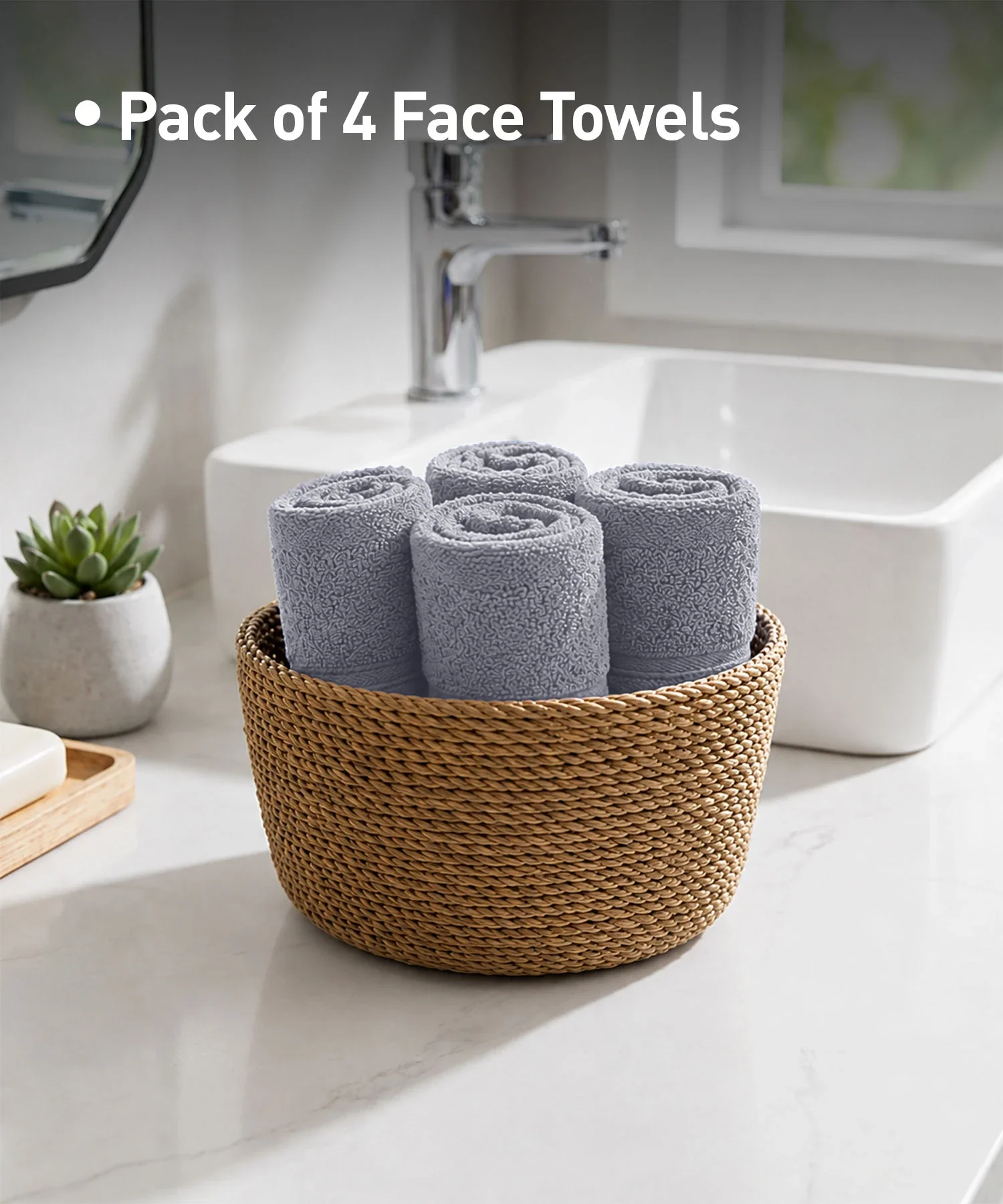 Soft Comfort 4Pc Face Towel Set,Charcoal|600 GSM Cotton|Fade Resistance - Image 6