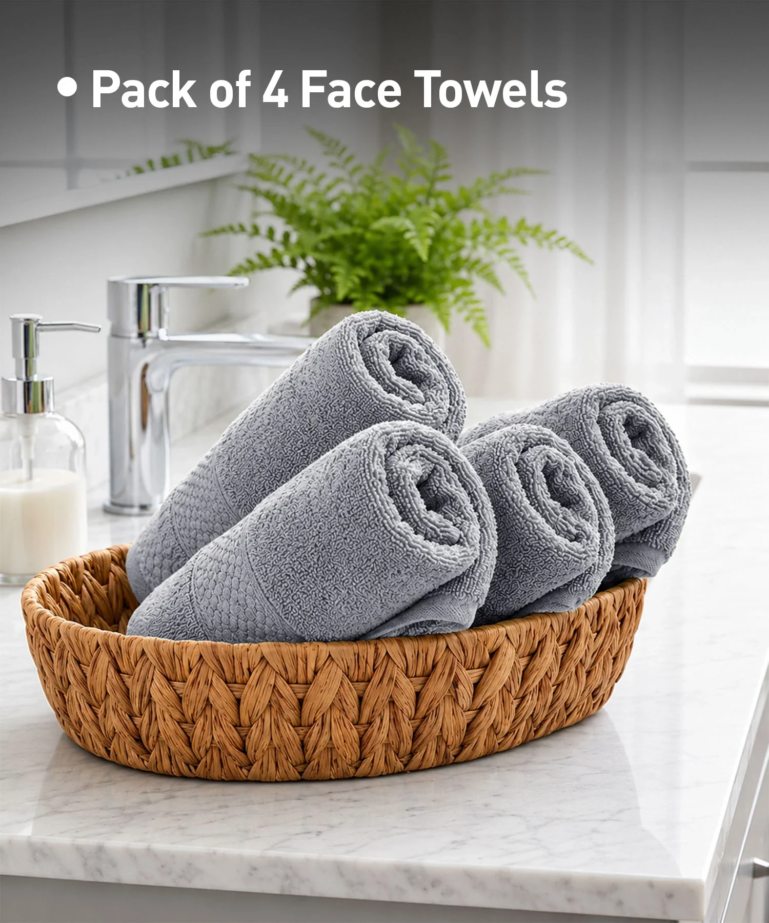 Soft Comfort 4Pc Face Towel Set, Charcoal|600 GSM Cotton|Superior Softness - Image 6