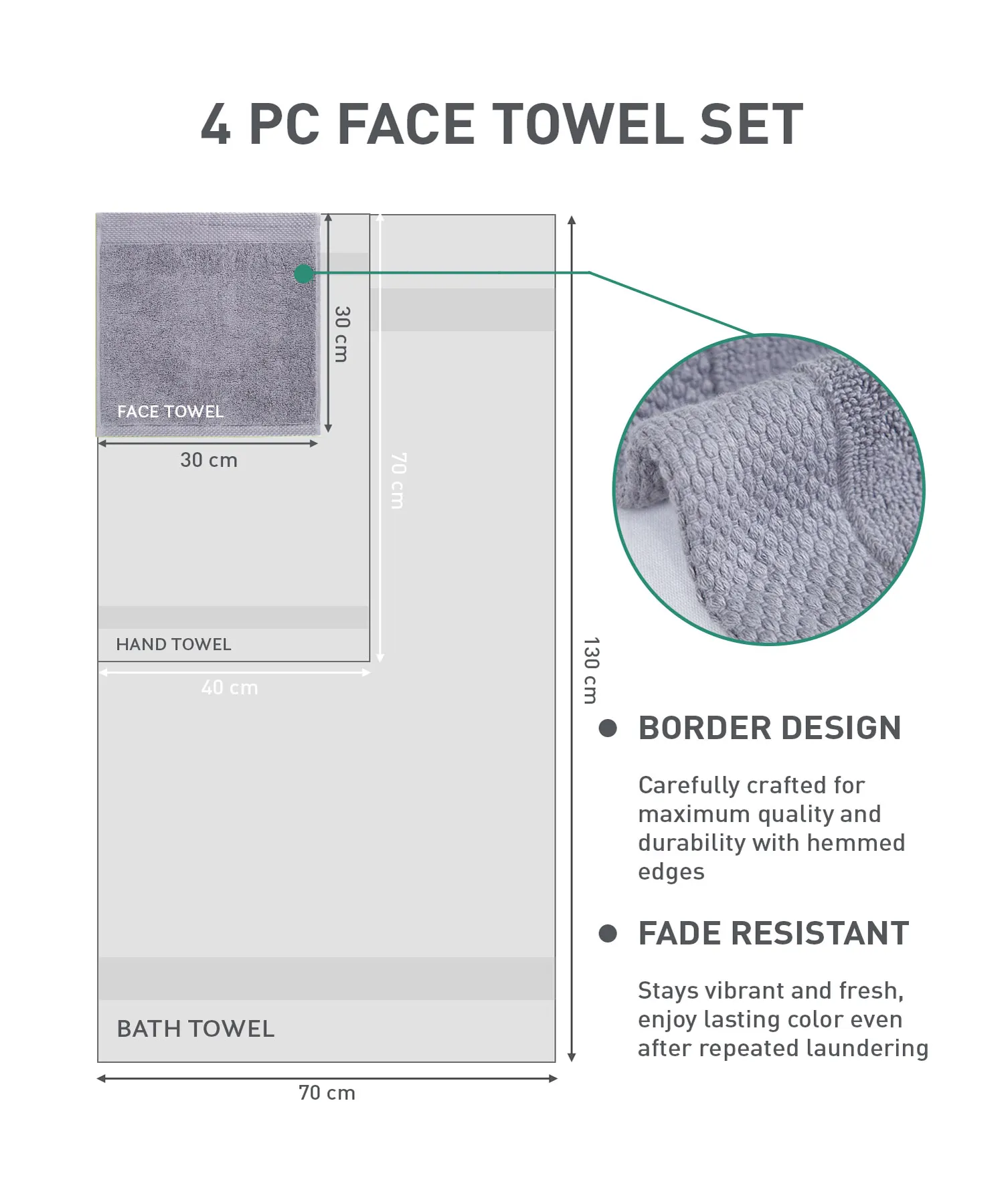 Soft Comfort 4Pc Face Towel Set, Charcoal|600 GSM Cotton|Superior Softness - Image 8