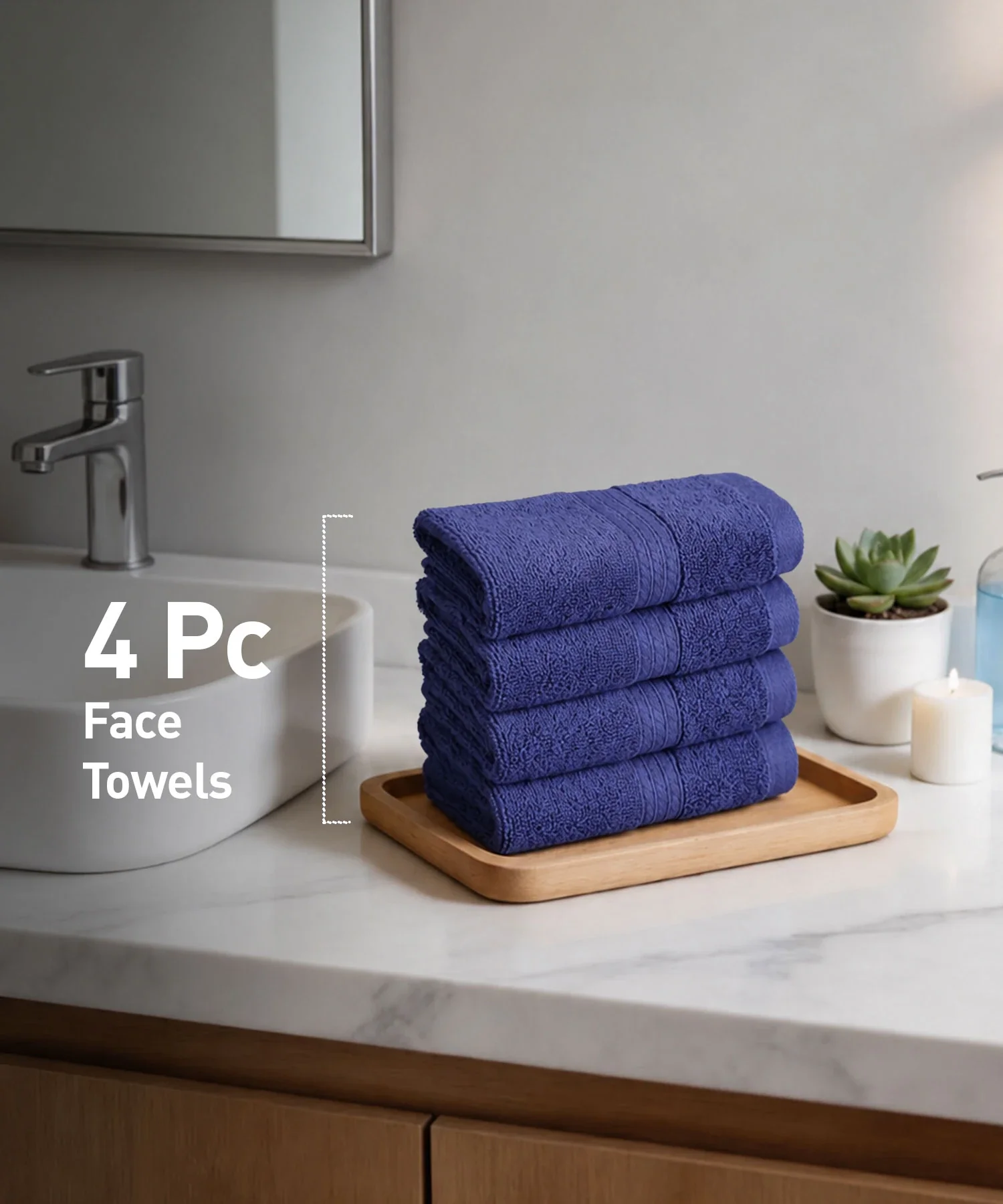 Soft Comfort 4Pc Face Towel Set, New Navy|600 GSM Cotton|Fade Resistance - Image 2