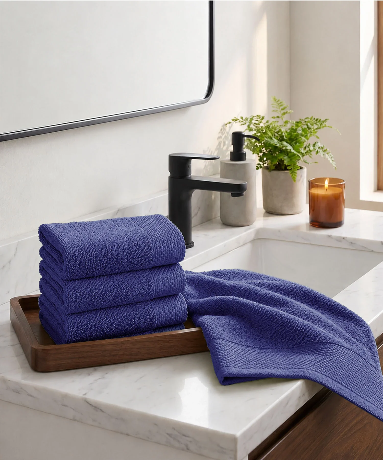 Soft Comfort 4Pc Face Towel Set, New Navy|600 GSM Cotton|Superior Softness
