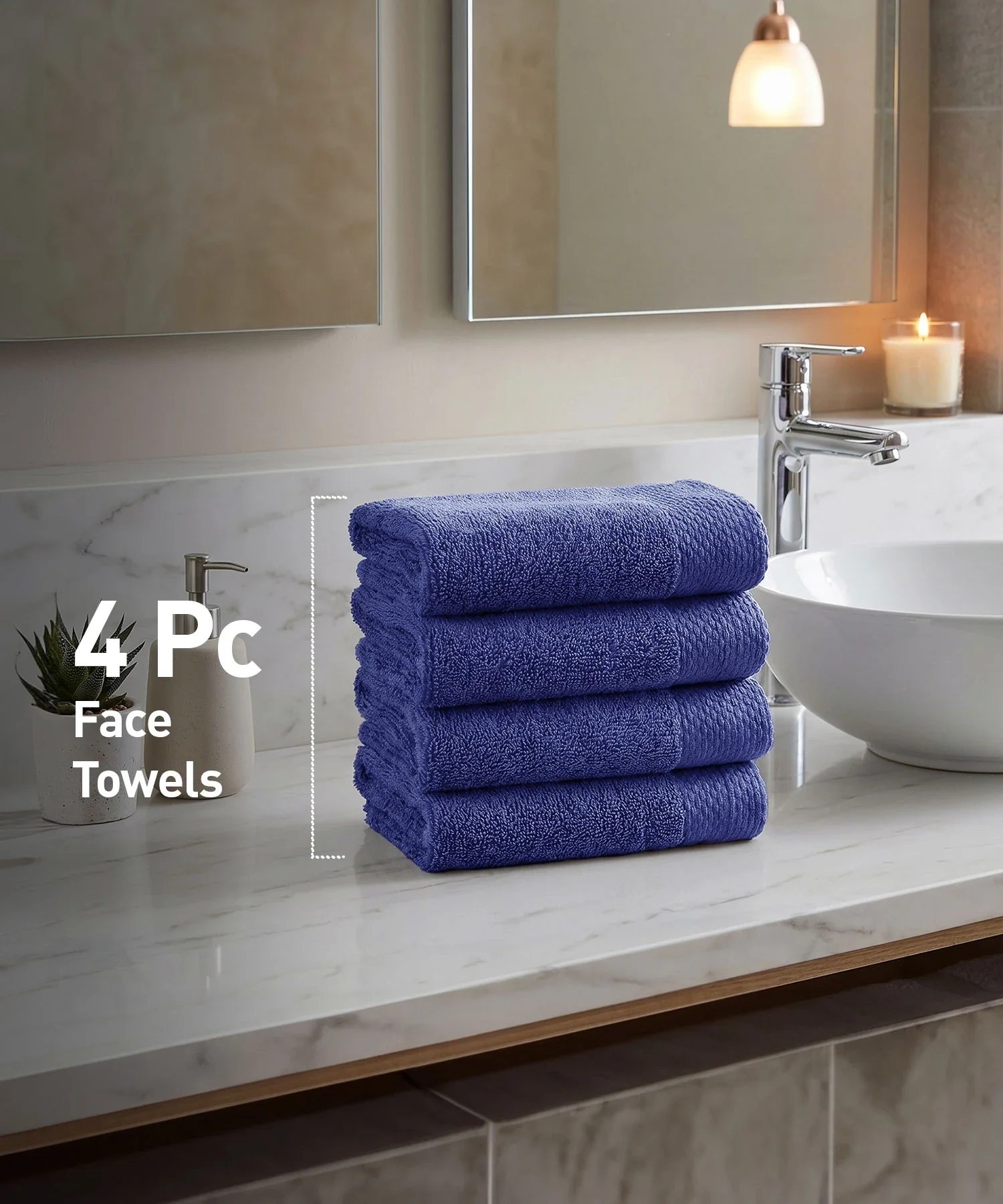 Soft Comfort 4Pc Face Towel Set, New Navy|600 GSM Cotton|Superior Softness - Image 2