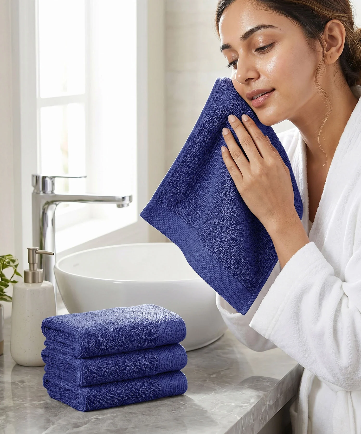 Soft Comfort 4Pc Face Towel Set, New Navy|600 GSM Cotton|Superior Softness - Image 3