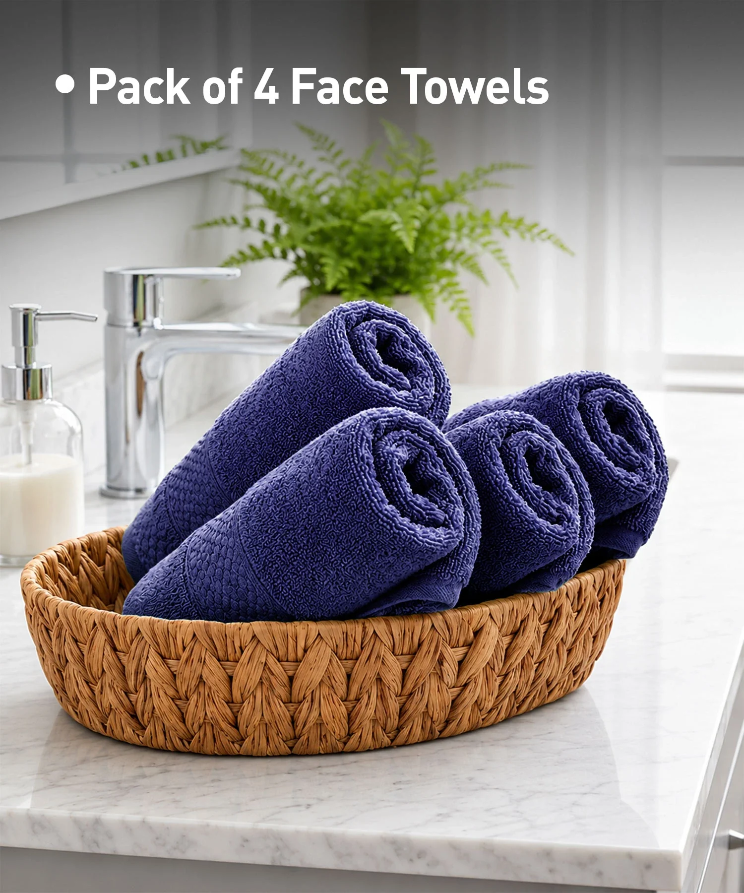 Soft Comfort 4Pc Face Towel Set, New Navy|600 GSM Cotton|Superior Softness - Image 6