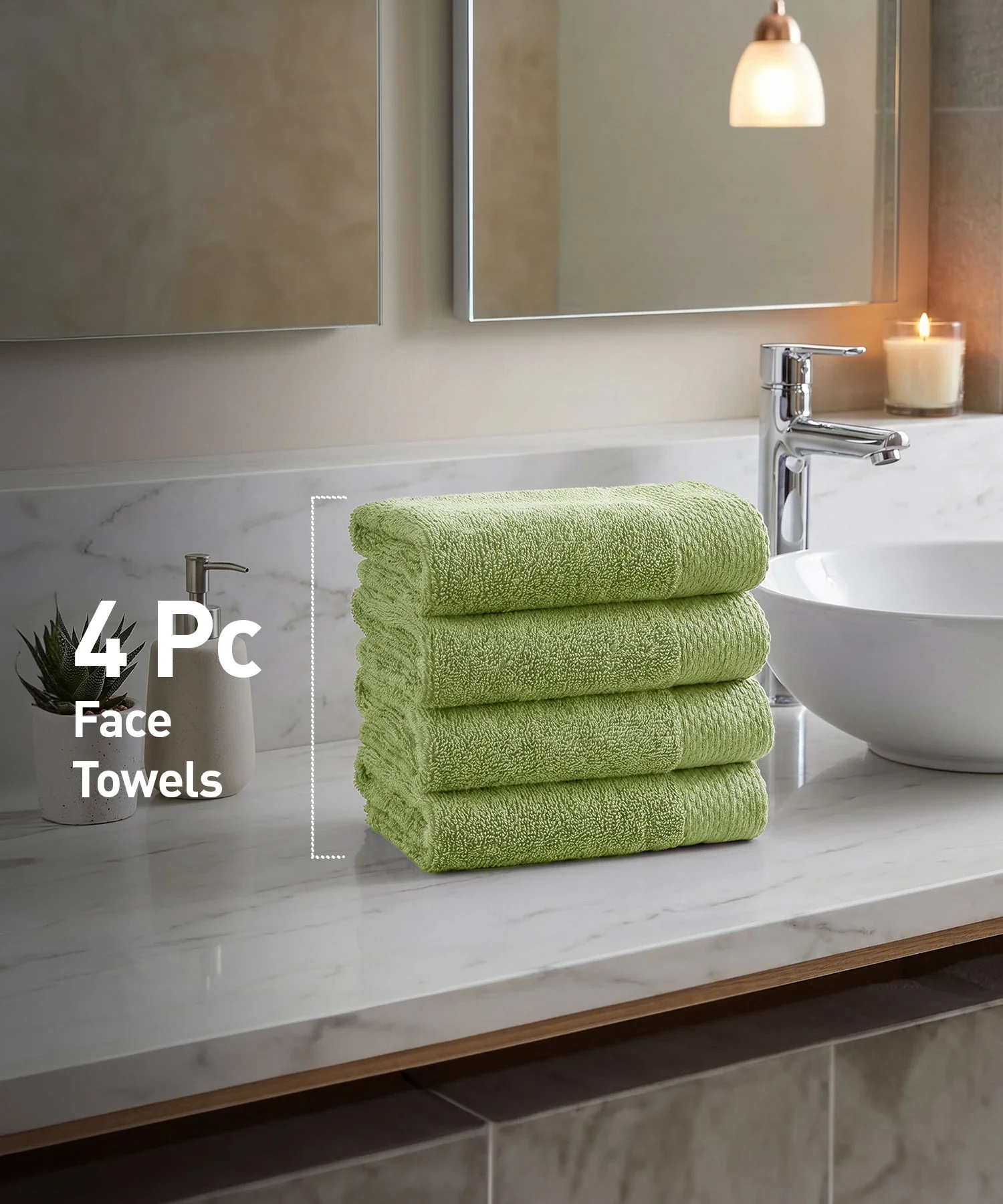 Soft Comfort 4Pc Face Towel Set, Olive|600 GSM Cotton|Superior Softness - Image 2
