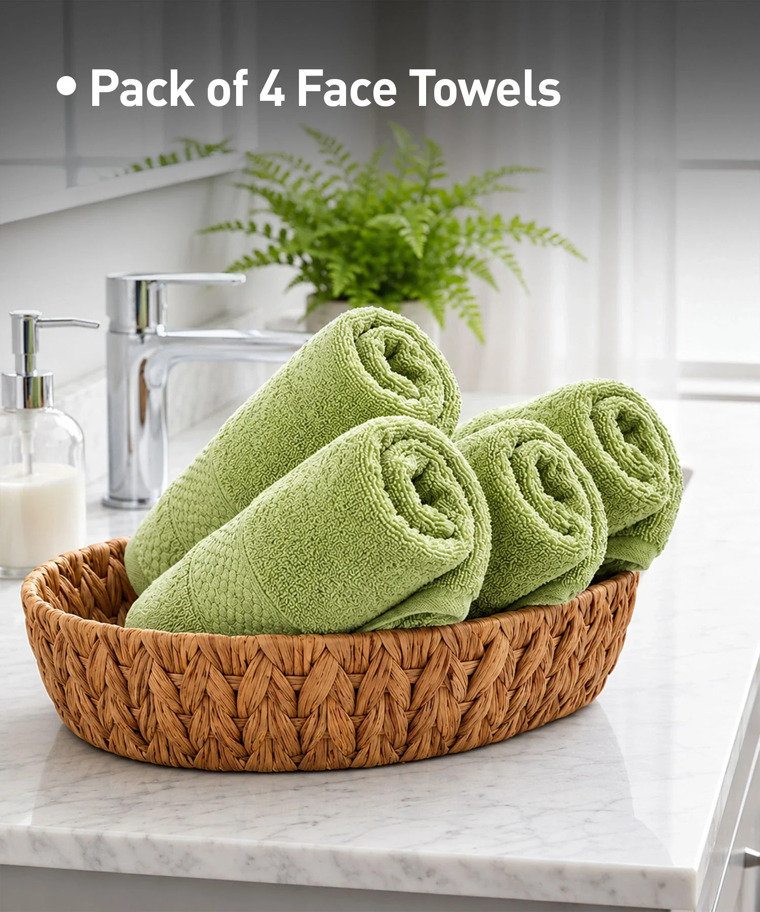 Soft Comfort 4Pc Face Towel Set, Olive|600 GSM Cotton|Superior Softness - Image 6