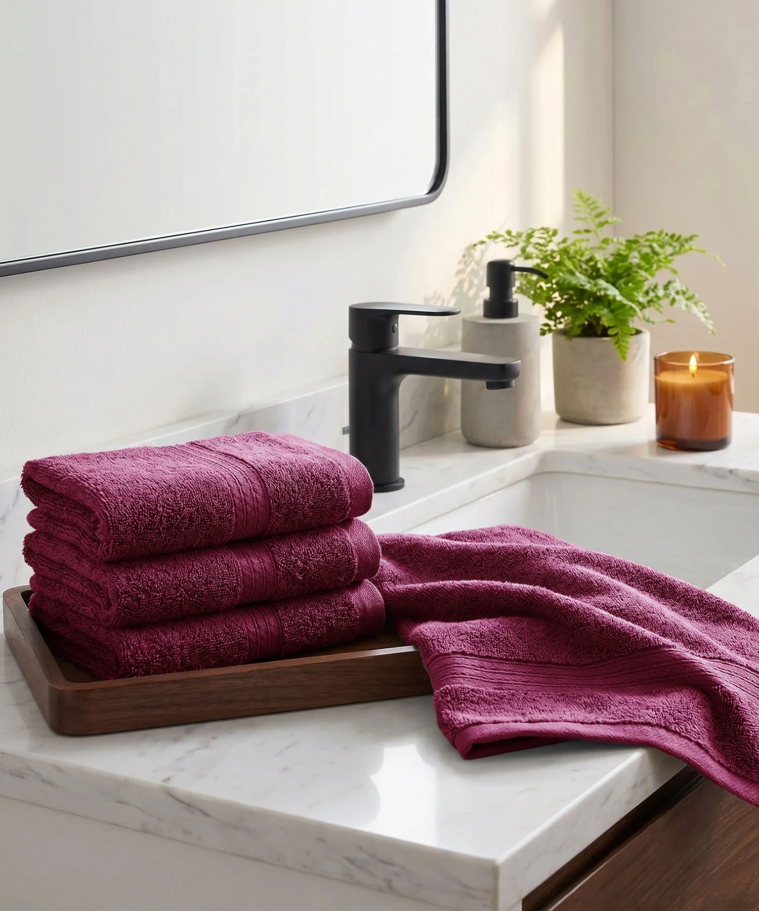 Soft Comfort 4Pc Face Towel Set, Wine Red |600 GSM Cotton|Fade Resistance