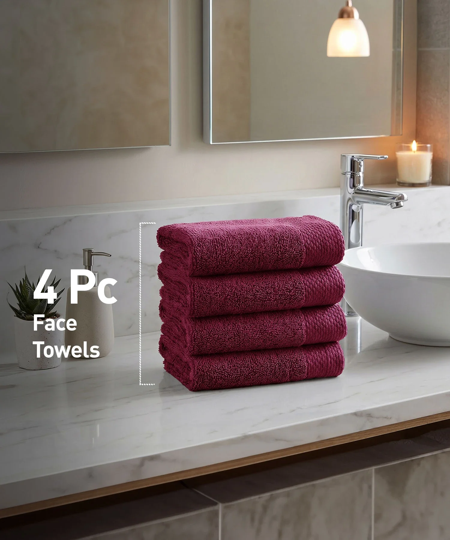 Soft Comfort 4Pc Face Towel Set, Wine Red |600 GSM Cotton|Superior Softness - Image 2
