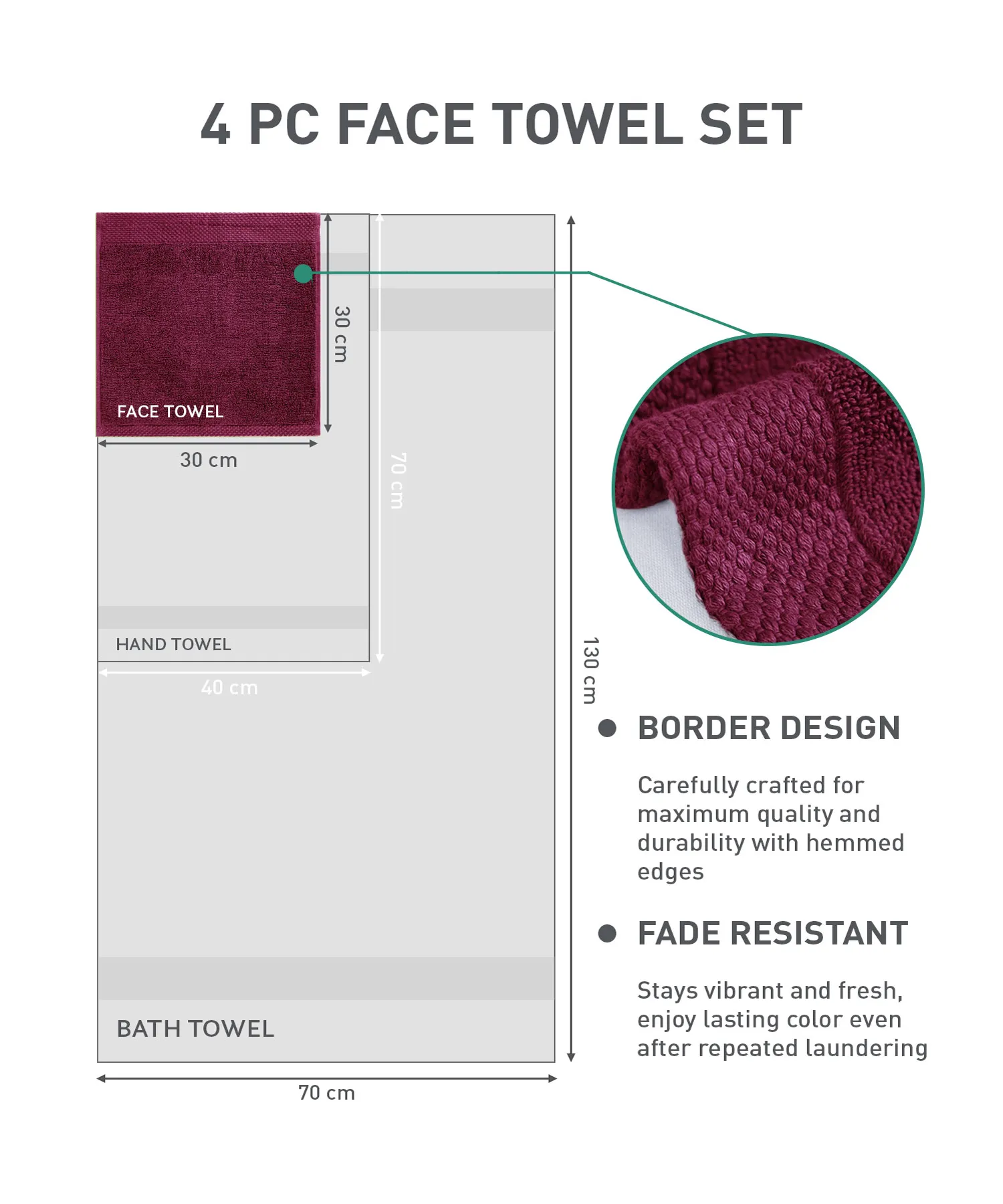 Soft Comfort 4Pc Face Towel Set, Wine Red |600 GSM Cotton|Superior Softness - Image 8