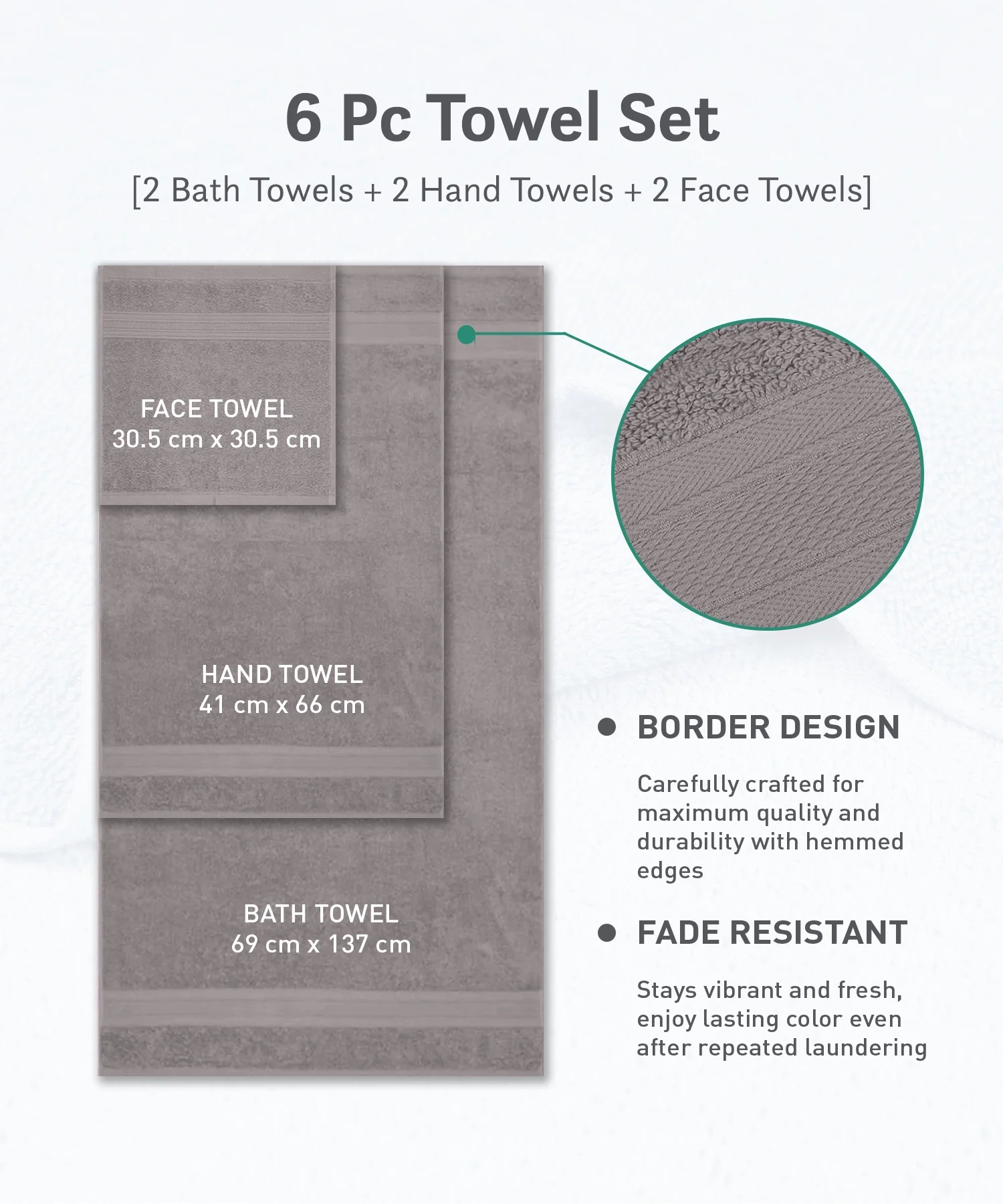 Soft Comfort 6Pc Towel Set, Charcoal|509 GSM Cotton|Air Rich Technology - Image 10