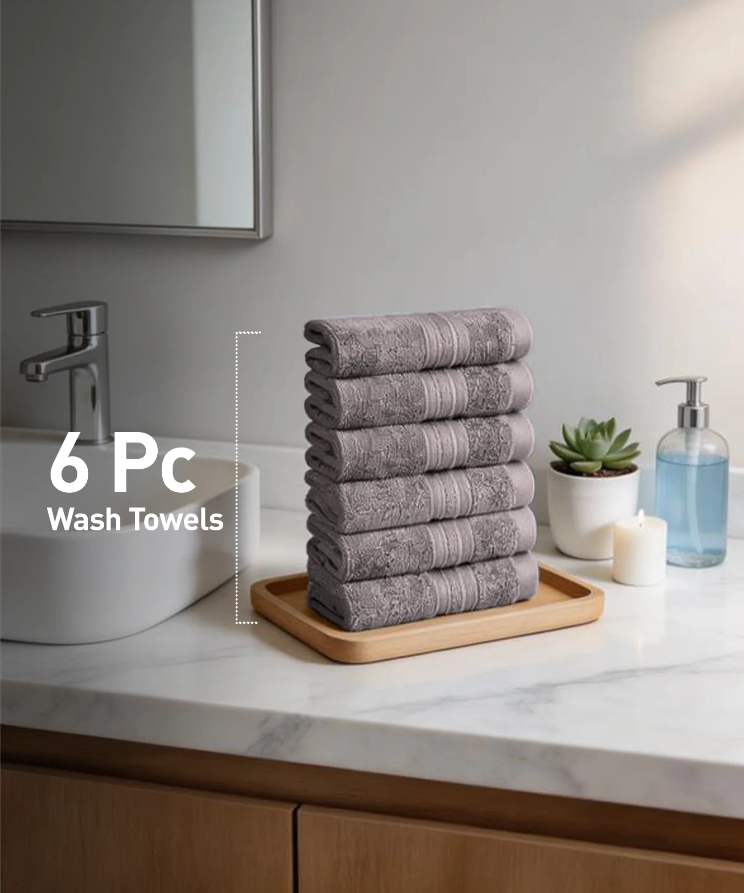 Soft Comfort 6Pc Towel Set, Charcoal|509 GSM Cotton|Air Rich Technology - Image 2