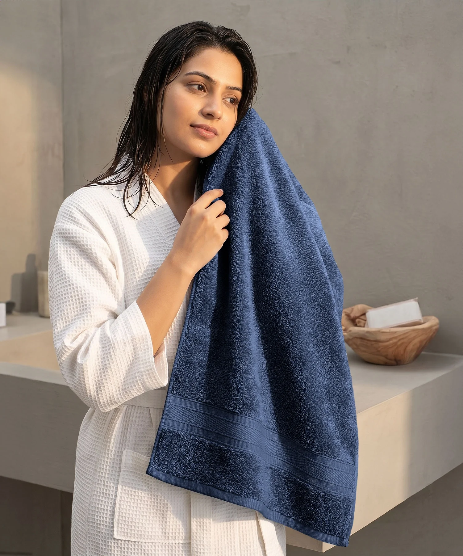 Soft Comfort 6Pc Towel Set, Navy|509 GSM Cotton|Air Rich Technology - Image 4