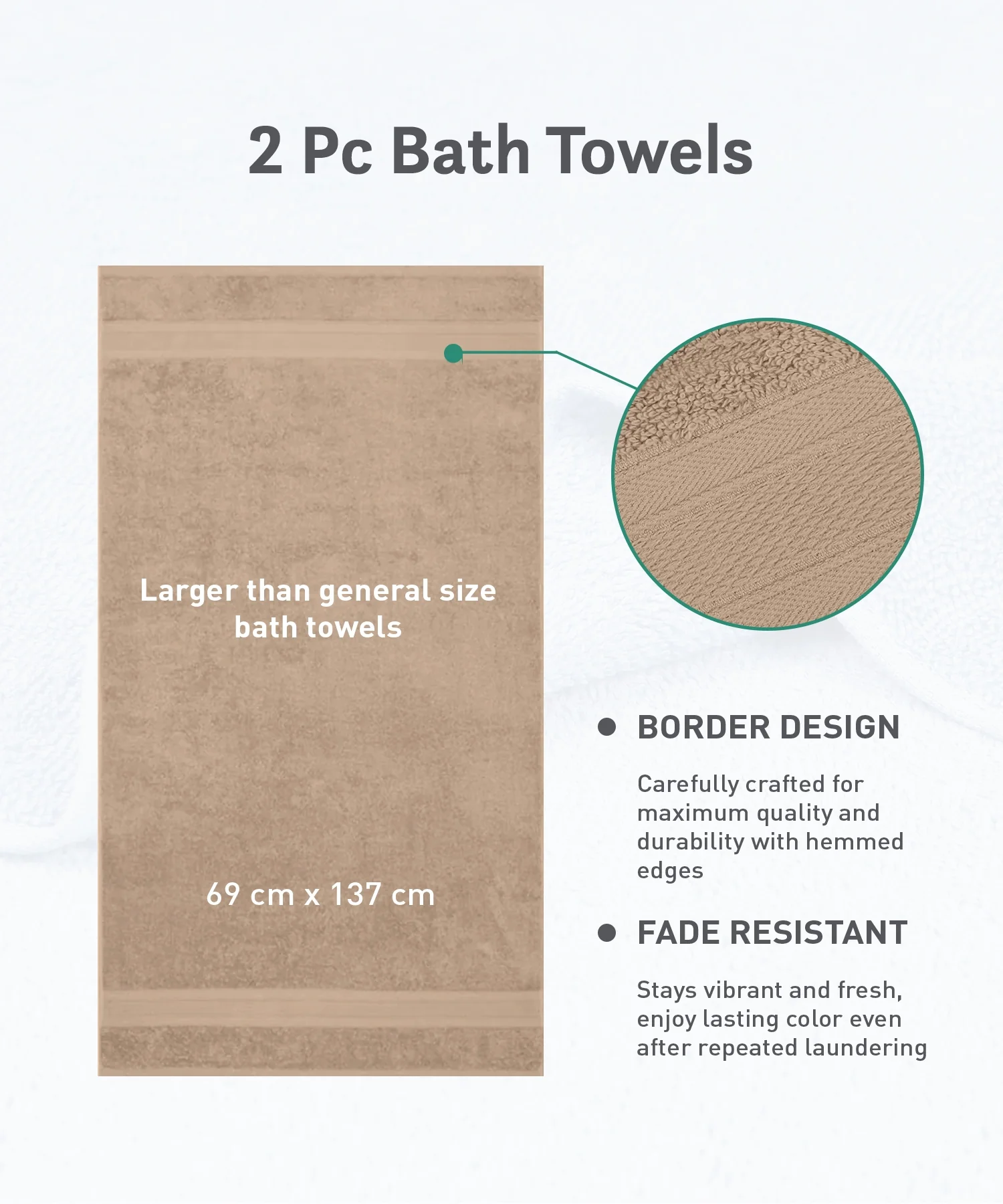 Soft Comfort 2Pc Bath Towel Set, Acron, Brown|509 GSM Cotton|Air Rich Technology - Image 10