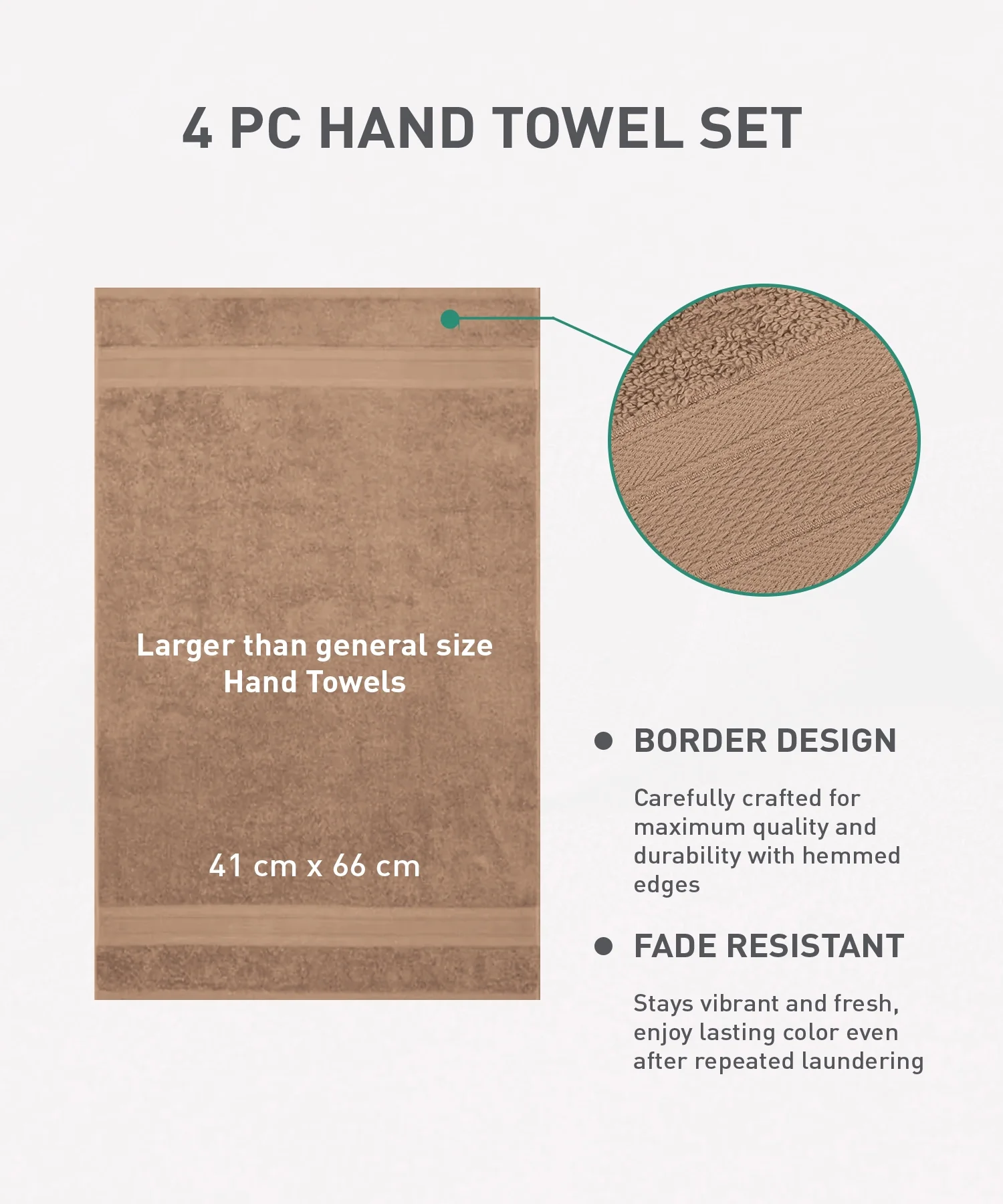 Soft Comfort 4Pc Hand Towel Set, Acron Brown|509 GSM Cotton|Air Rich Technology - Image 10