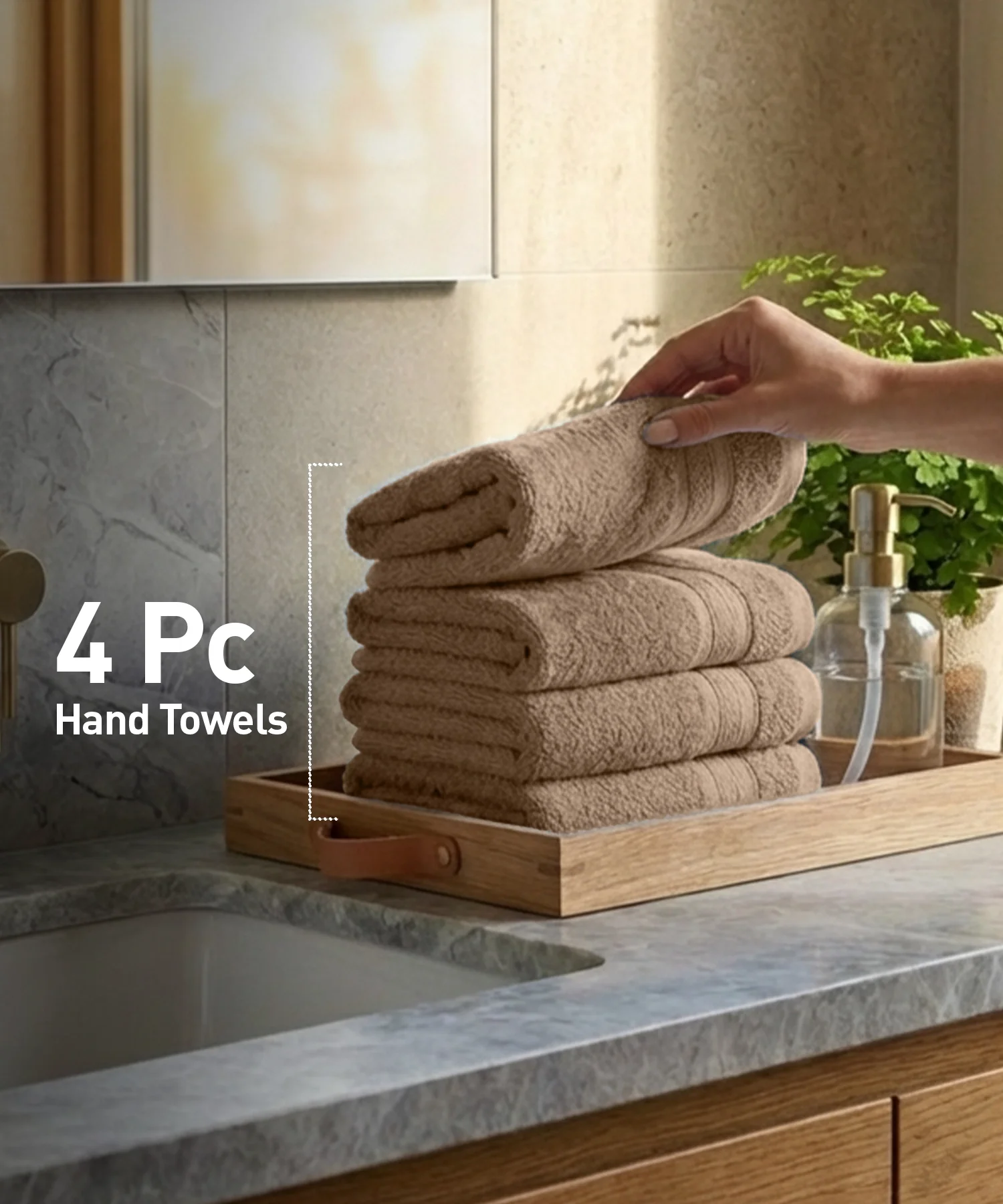 Soft Comfort 4Pc Hand Towel Set, Acron Brown|509 GSM Cotton|Air Rich Technology - Image 3