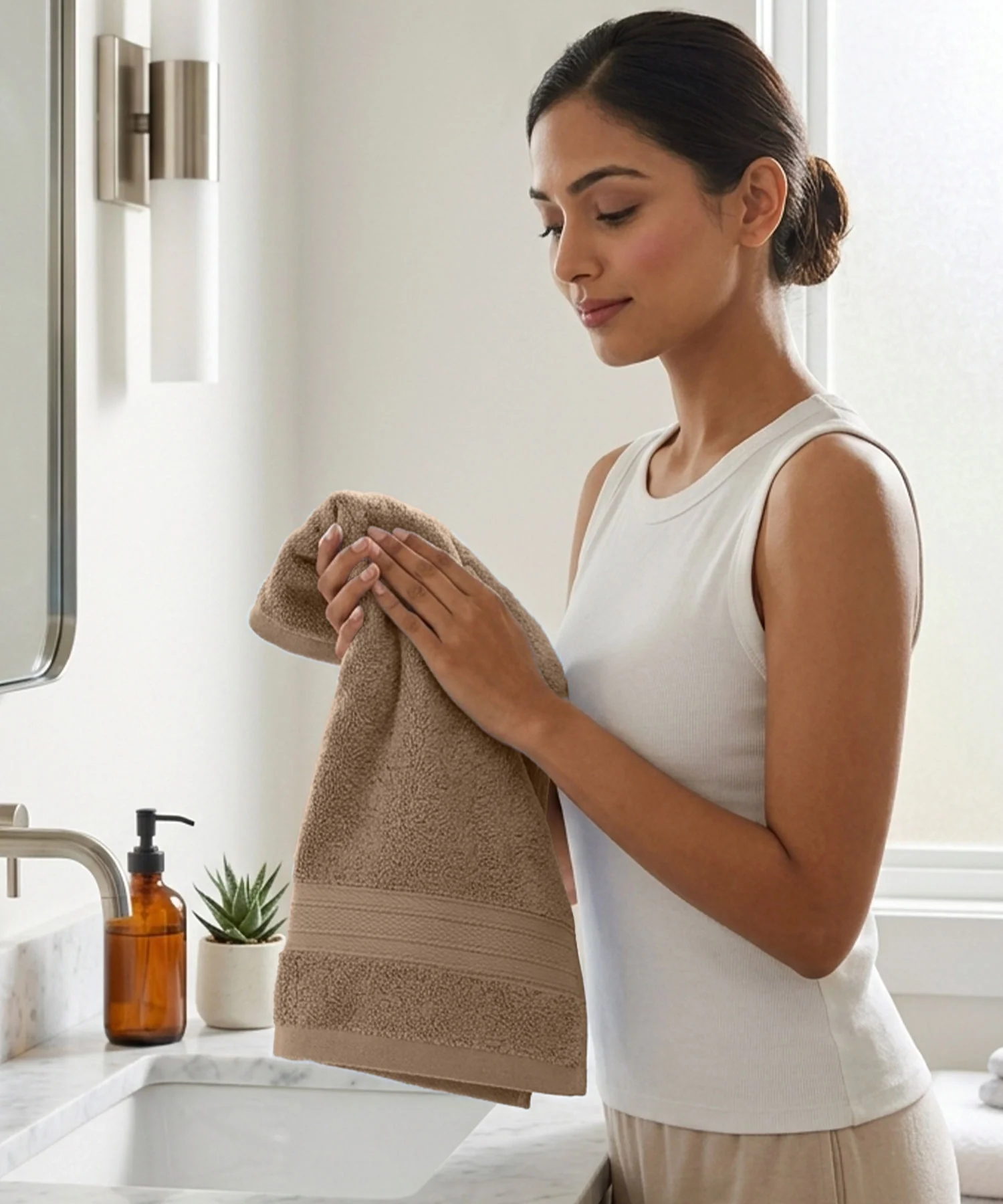Soft Comfort 4Pc Hand Towel Set, Acron Brown|509 GSM Cotton|Air Rich Technology - Image 5