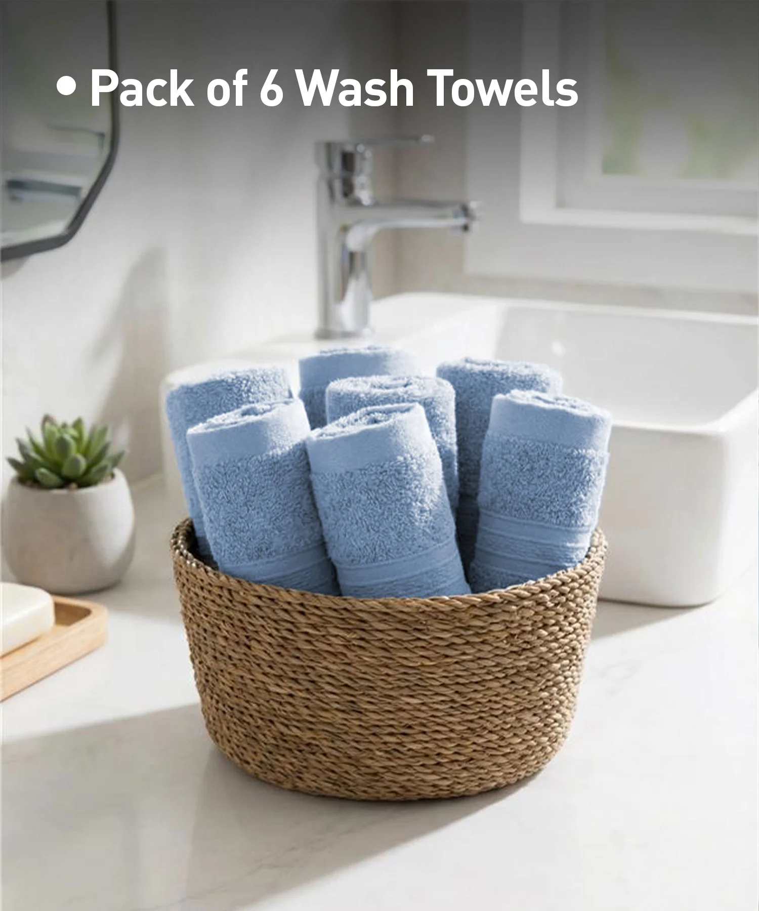 Soft Comfort 6Pc Face Towel Set, Allure, Blue|509 GSM Cotton|Air Rich Technology - Image 7