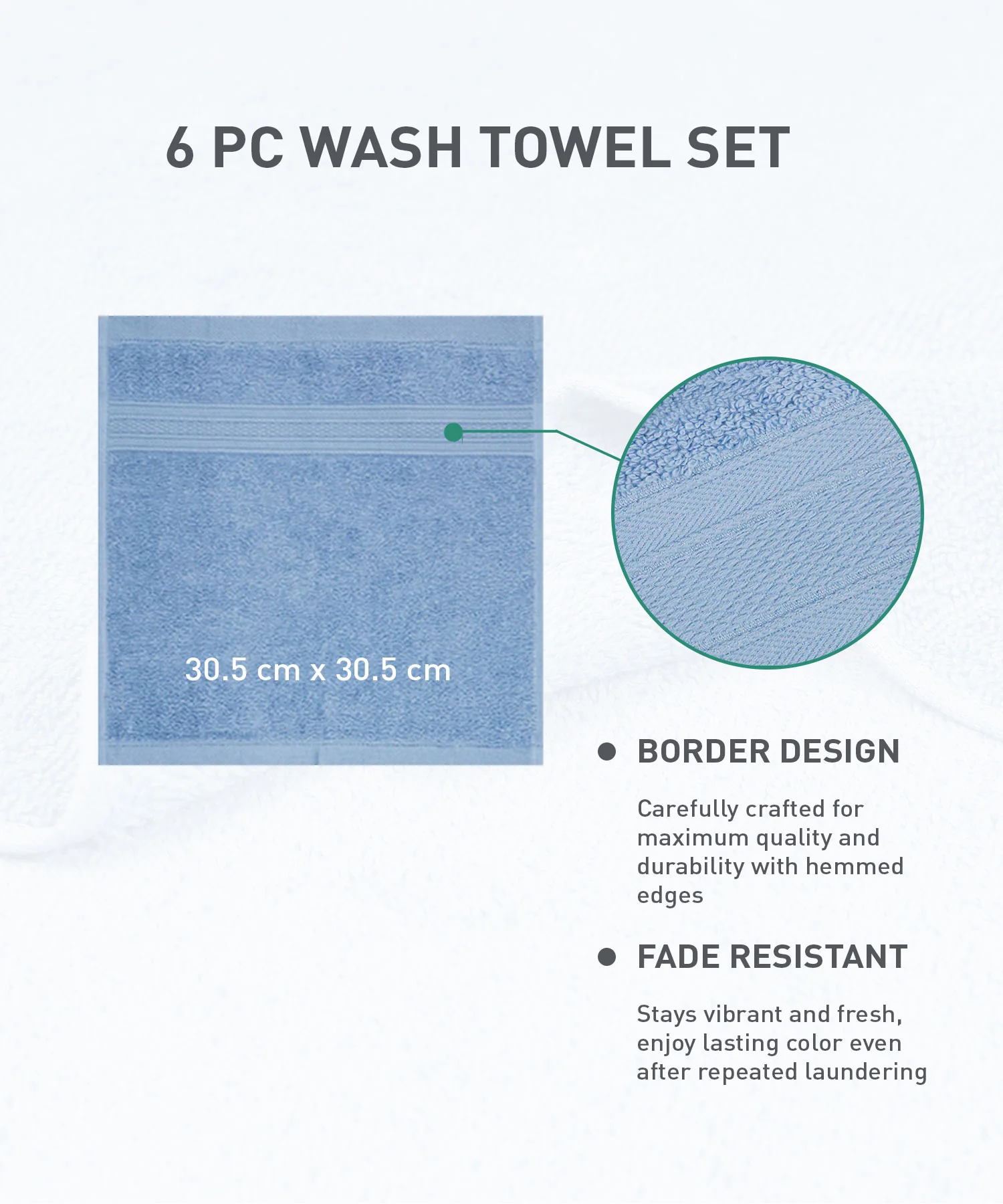 Soft Comfort 6Pc Face Towel Set, Allure, Blue|509 GSM Cotton|Air Rich Technology - Image 9