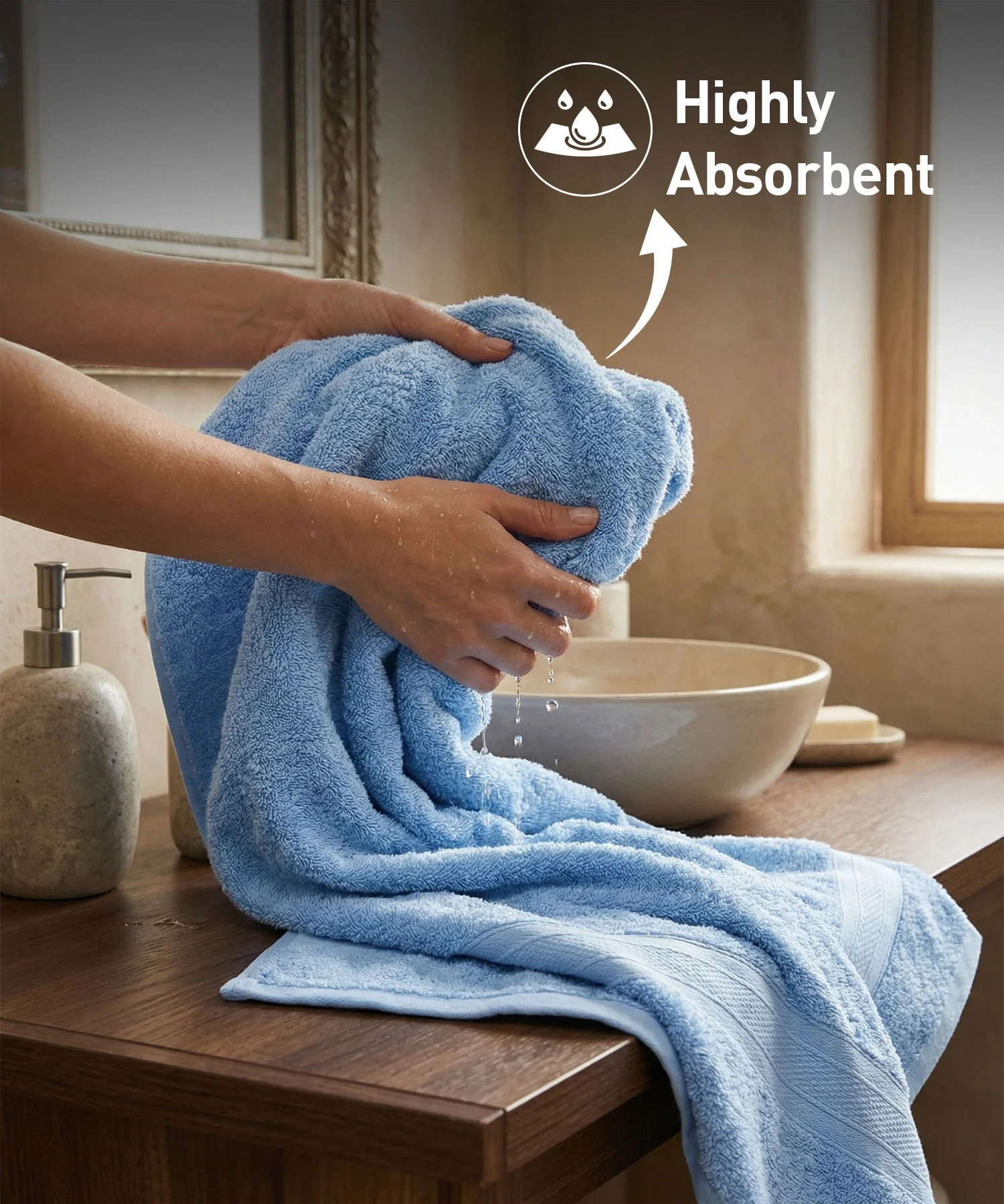 Soft Comfort 1Pc Bath Towel, Allure Blue|509 GSM Cotton|Air Rich Technology - Image 3