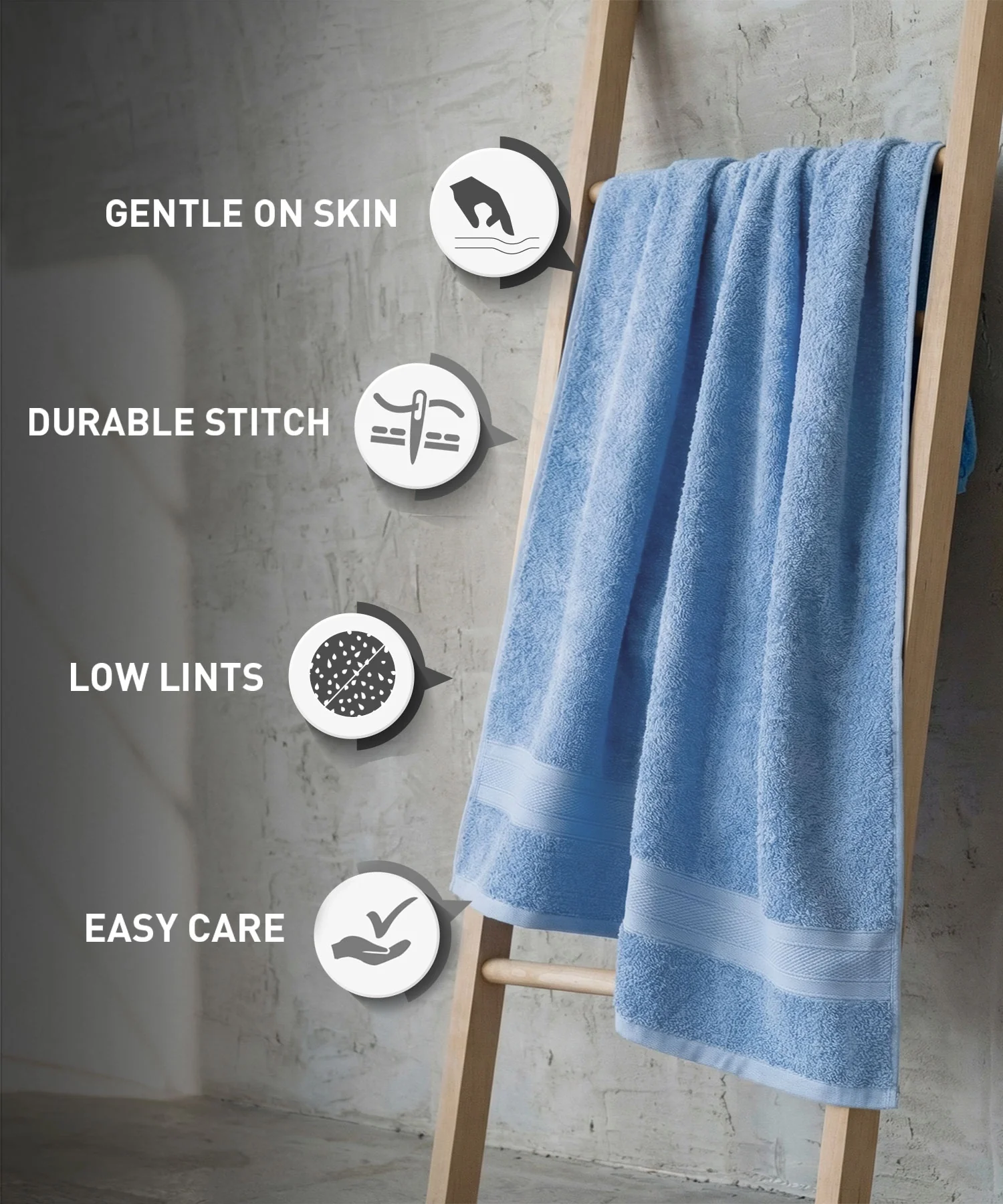 Soft Comfort 1Pc Bath Towel, Allure Blue|509 GSM Cotton|Air Rich Technology - Image 8