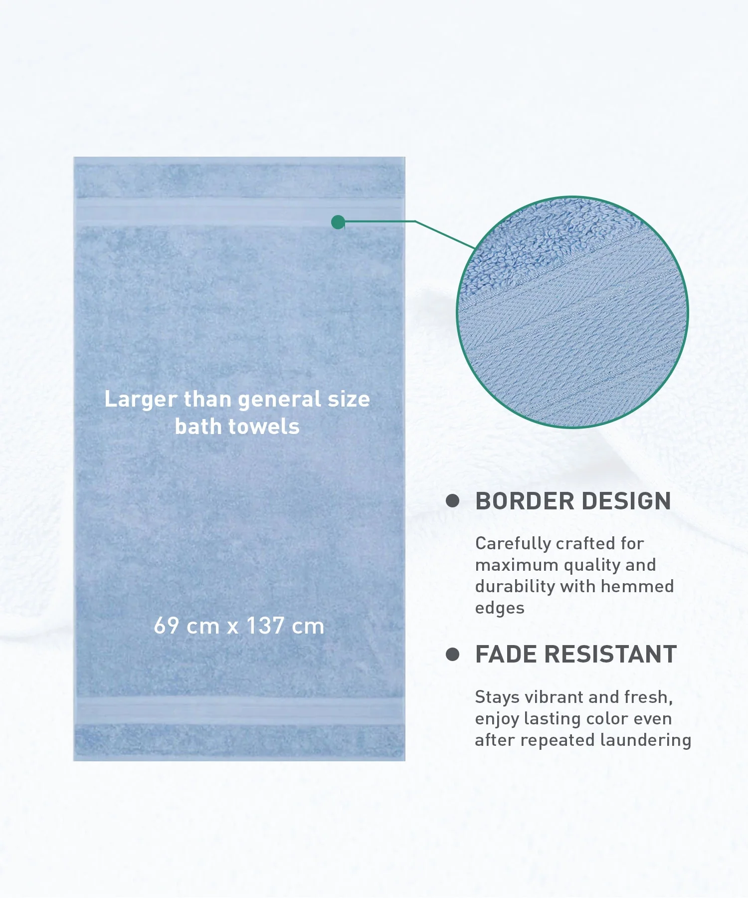 Soft Comfort 1Pc Bath Towel, Allure Blue|509 GSM Cotton|Air Rich Technology - Image 9
