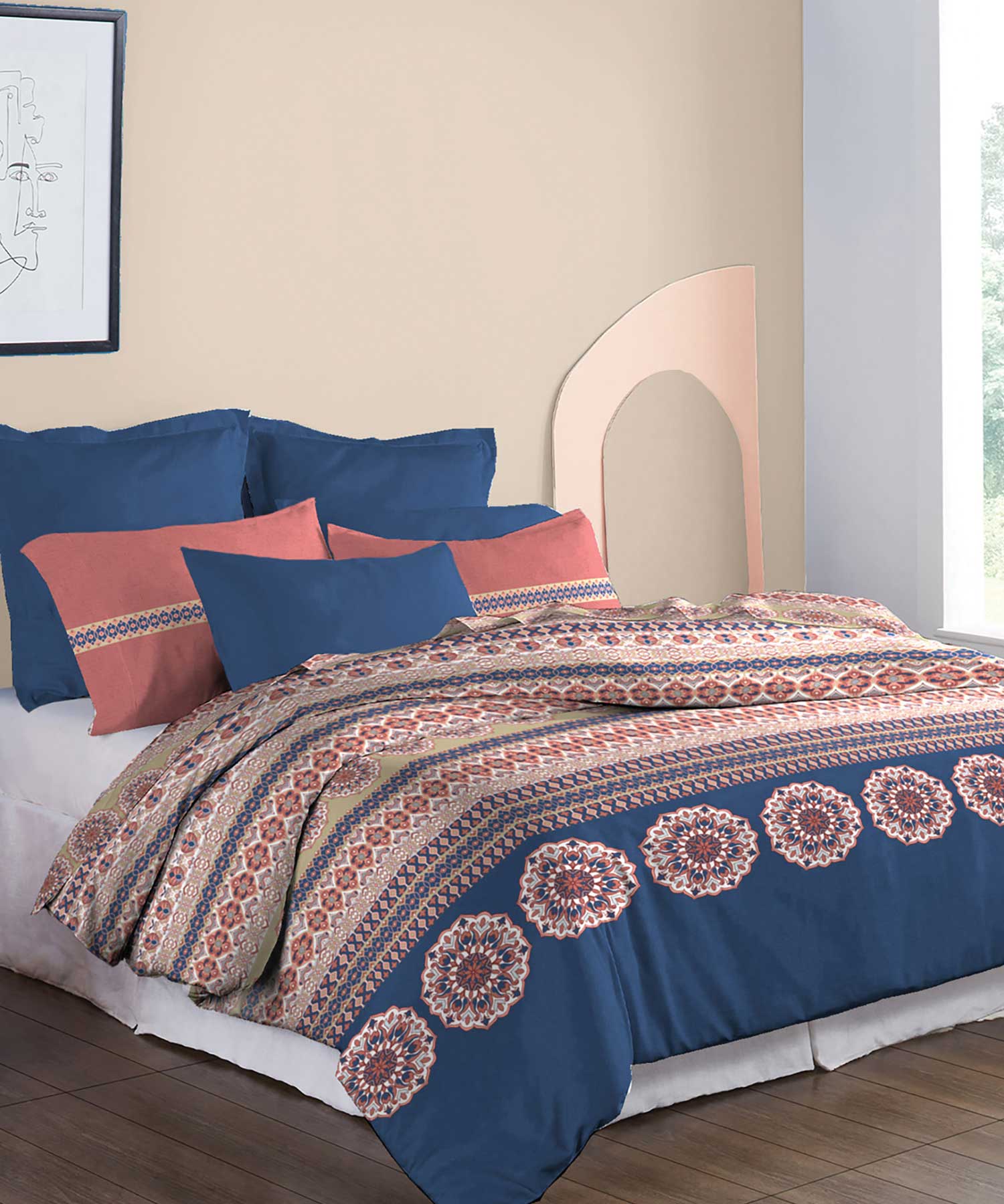 Soft Comfort King Bedsheet Set, Earthy Tale| 210 TC Cotton|2 Pillow Covers - Image 5