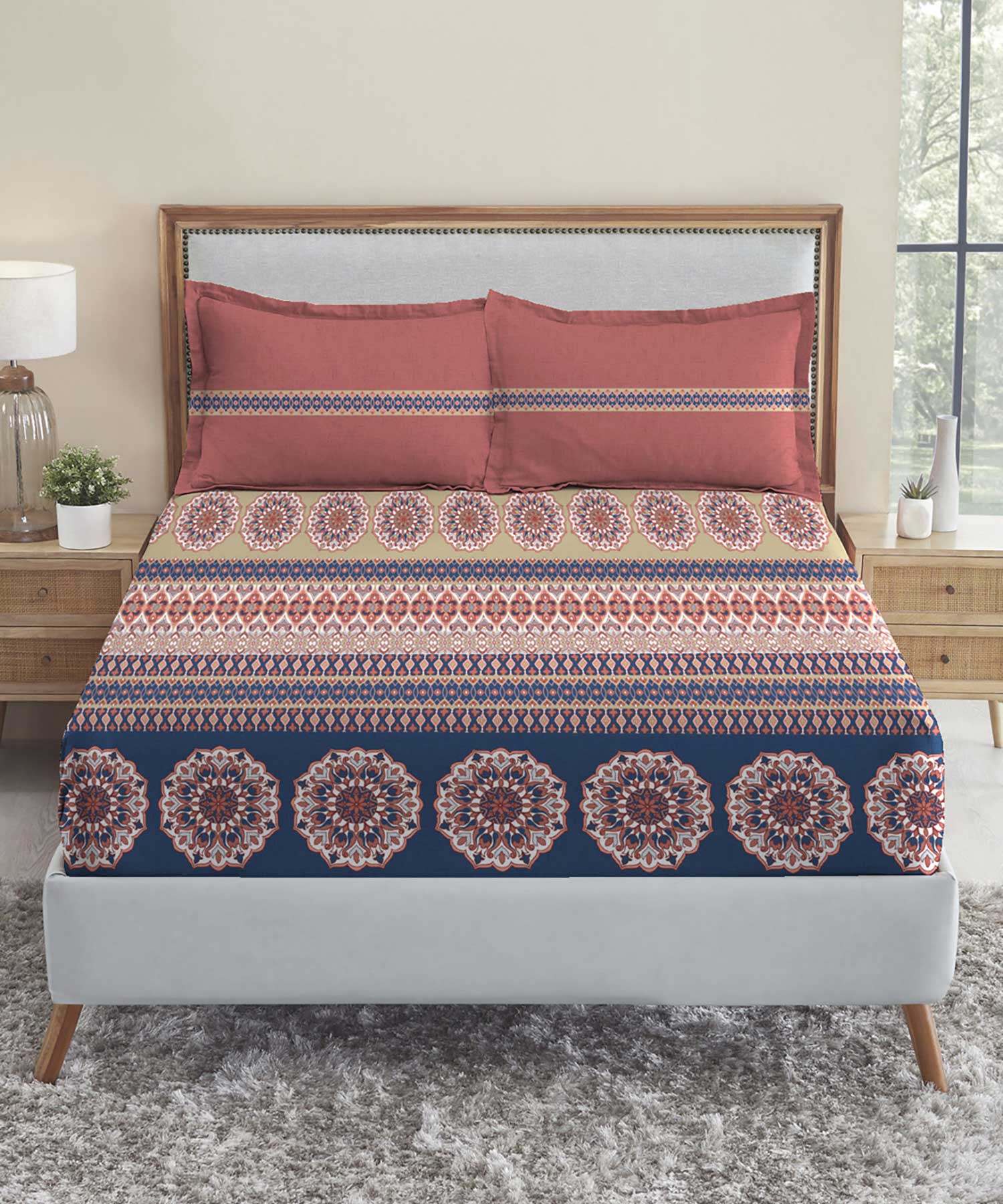 Soft Comfort King Bedsheet Set, Earthy Tale| 210 TC Cotton|2 Pillow Covers - Image 6