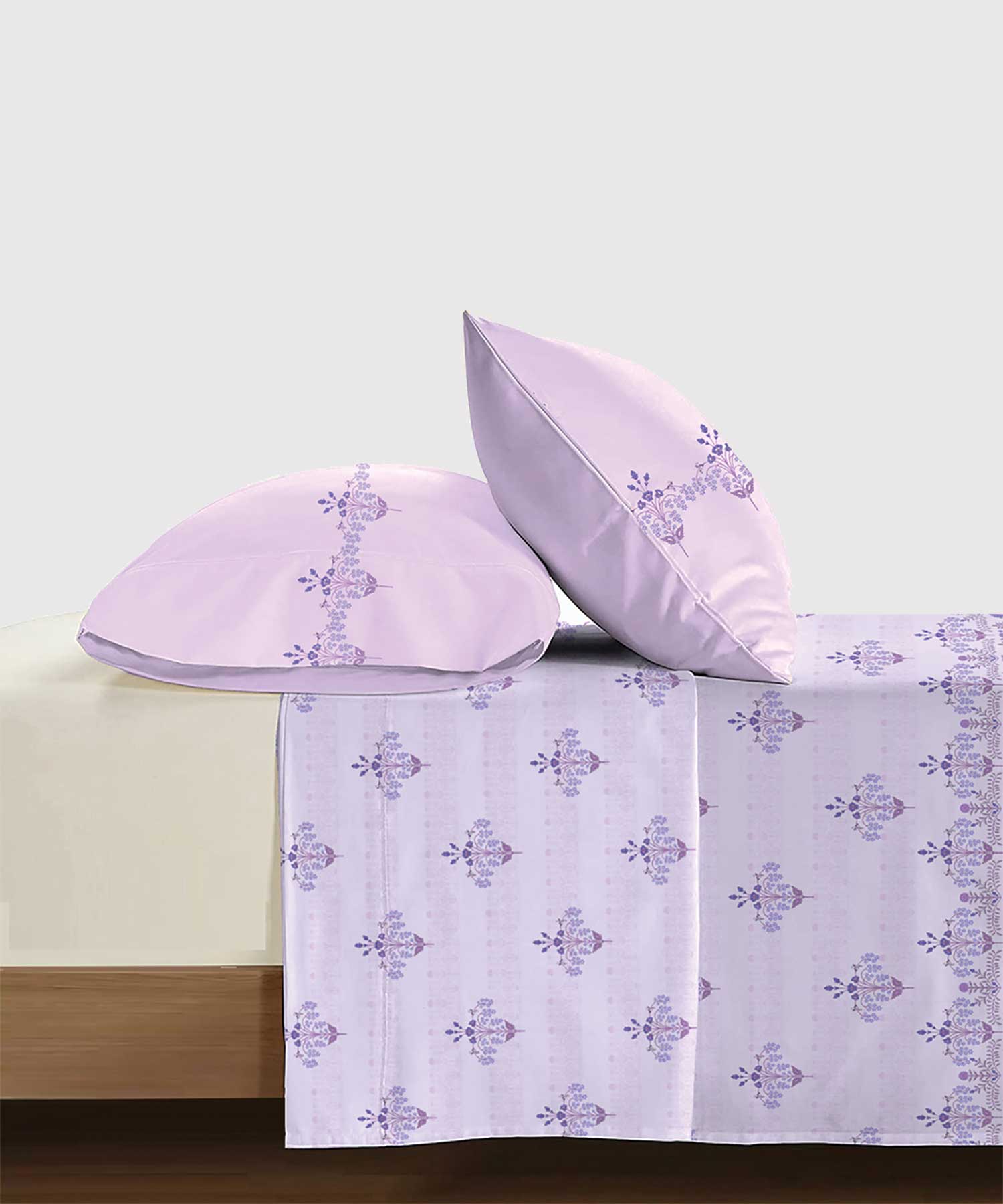 Soft Comfort King Bedsheet Set, Lilac Affair| 210 TC Cotton|2 Pillow Covers - Image 2